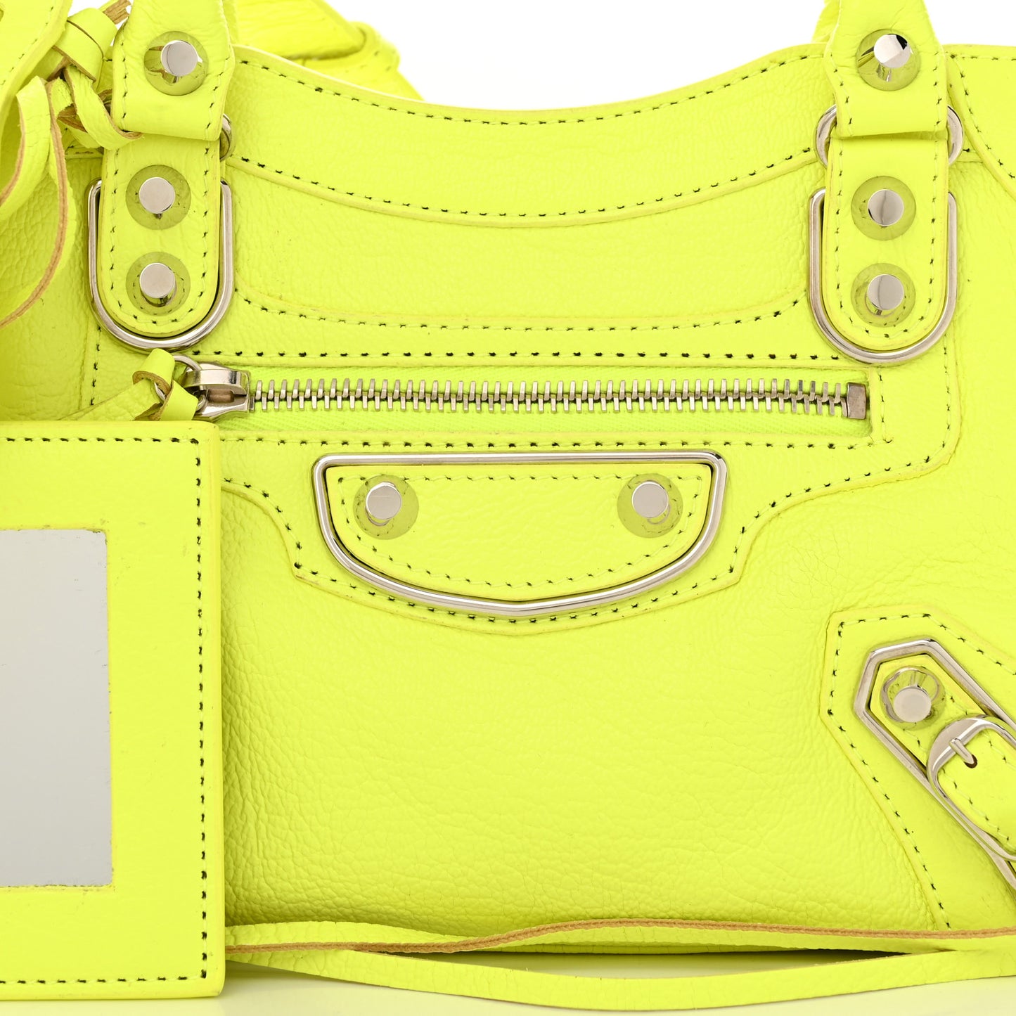 Chevre Silver Metallic Edge Hardware Mini City Acid Green