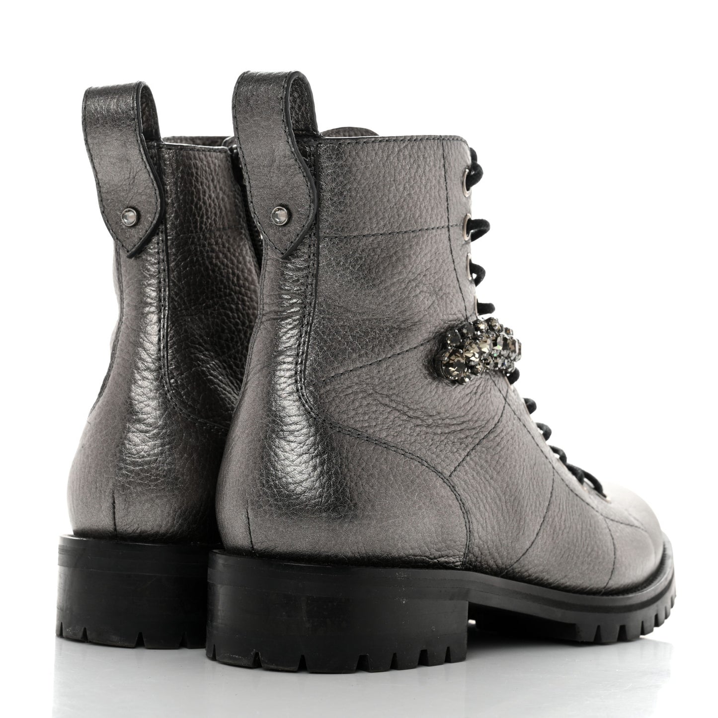 Metallic Grained Goatskin Pearl Crystal Embellished Cruz Combat Boots 37 Grey