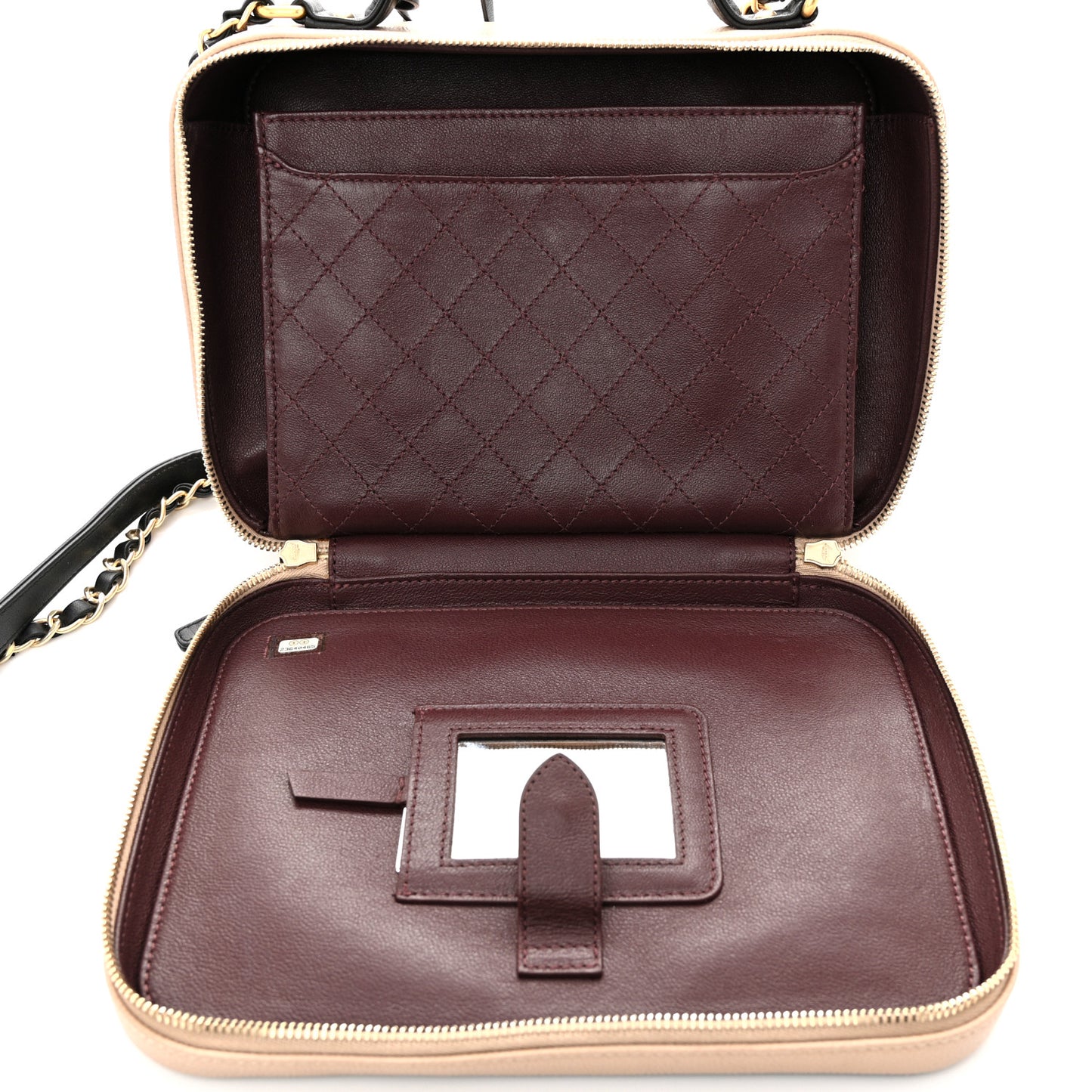 Caviar Quilted Large CC Filigree Vanity Case Beige Black