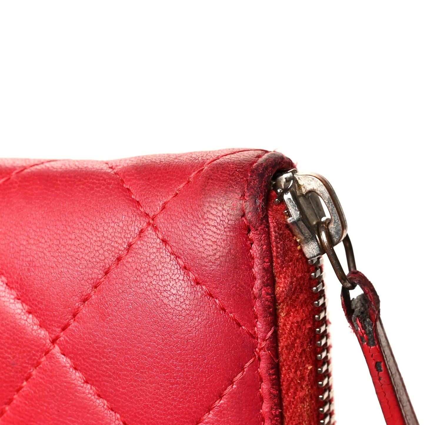 Lambskin Quilted Large Gusset Zip Around Wallet Red