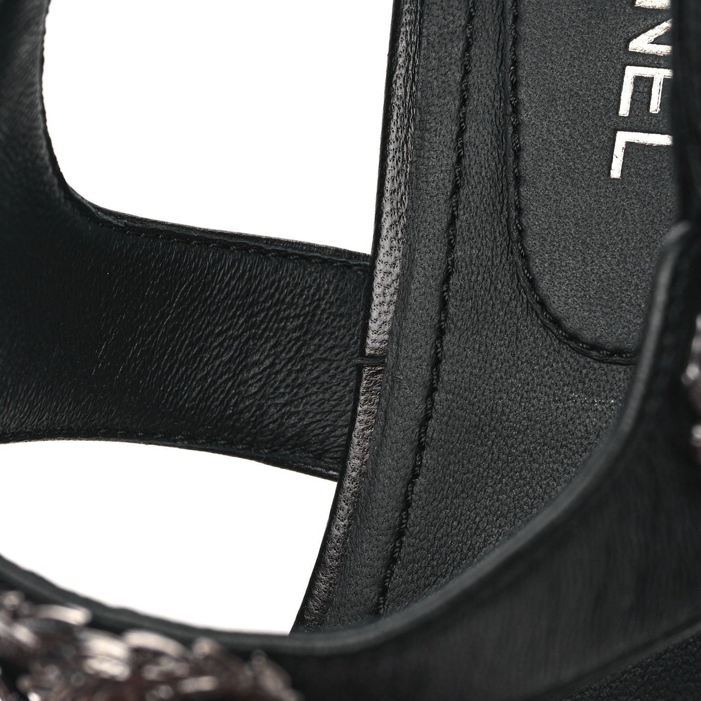 Lambskin Leaf CC Thong Sandals 38.5 Black