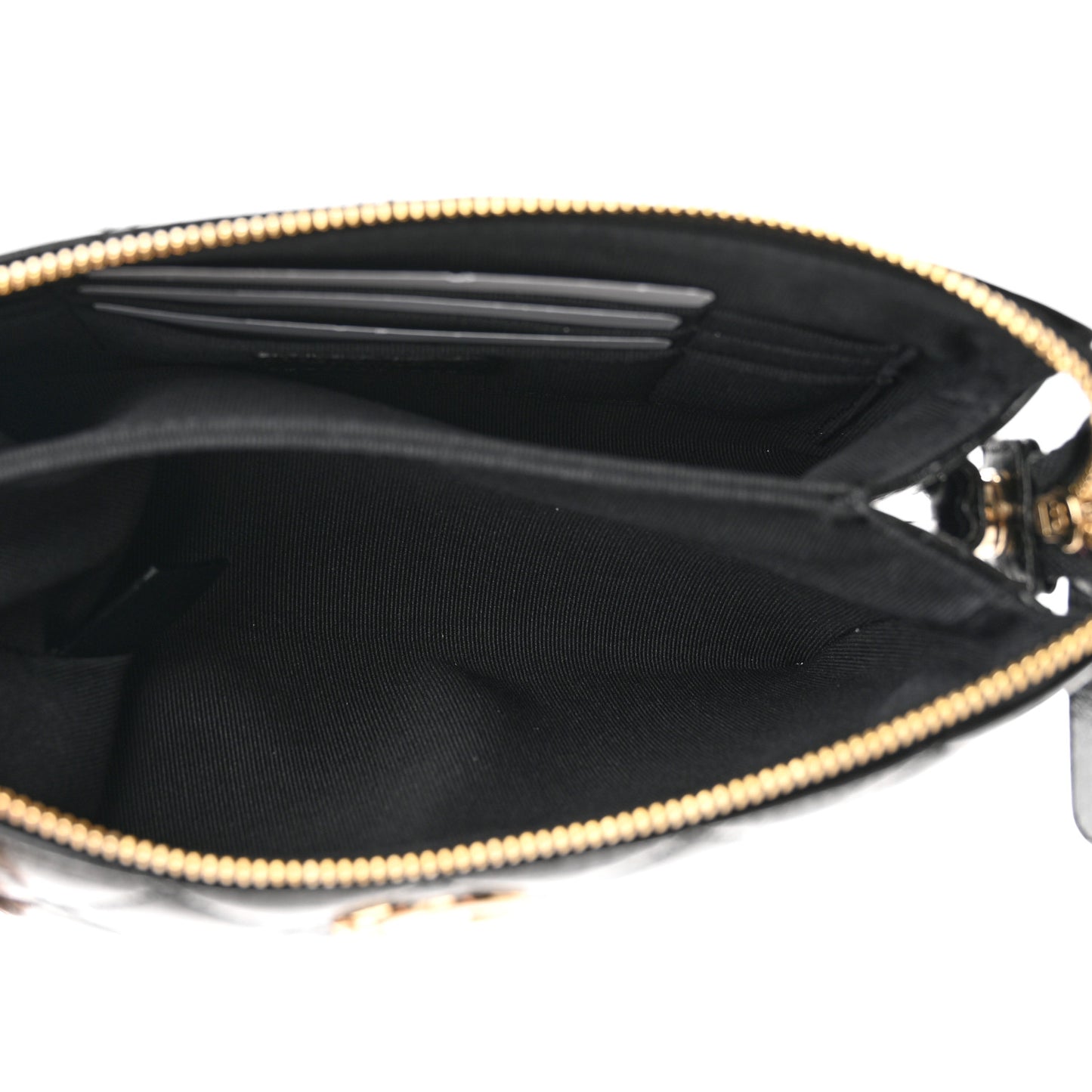 Shiny Crumpled Calfskin Quilted Clutch Bag Black