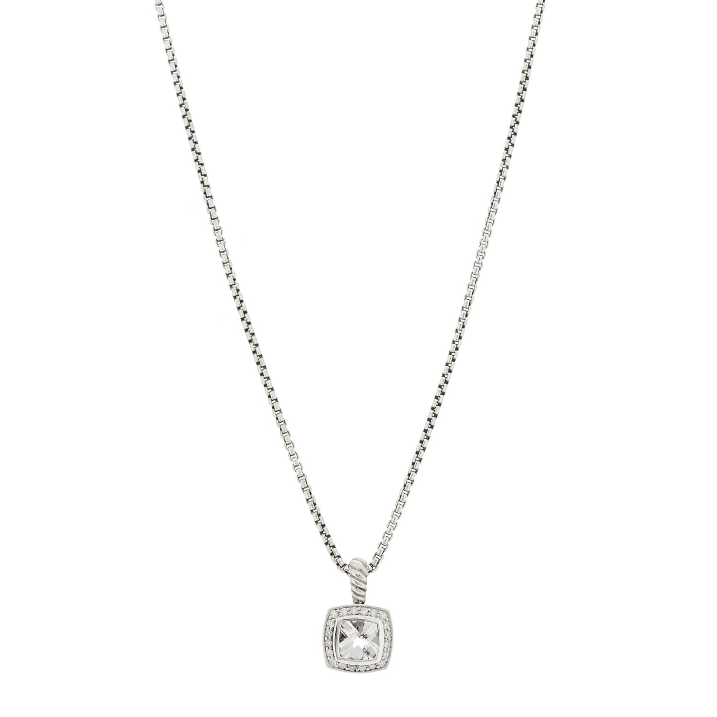 Sterling Silver Diamond White Topaz 7mm Petite Albion Pendant Necklace