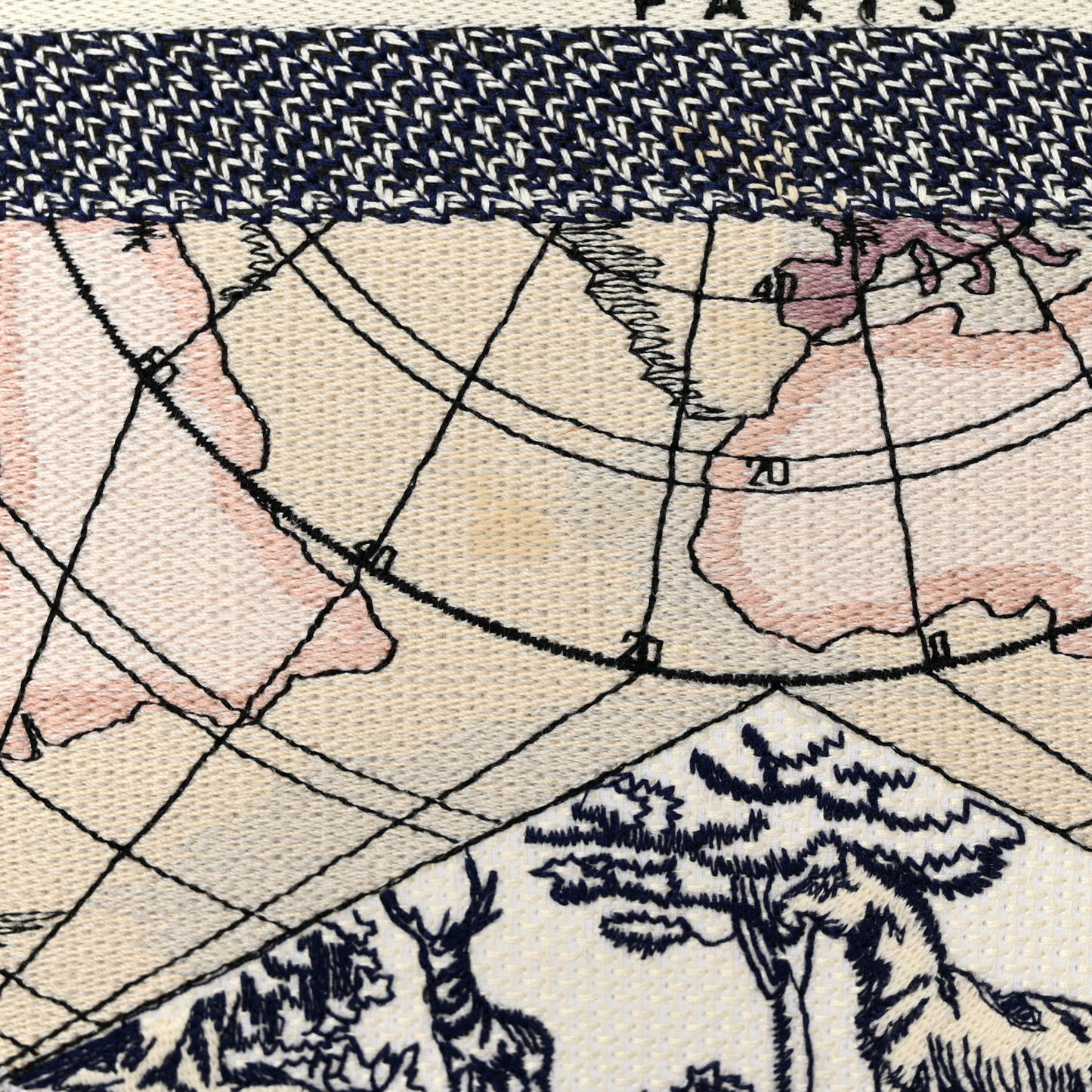 Canvas Embroidered Large Around The World Book Tote Blue