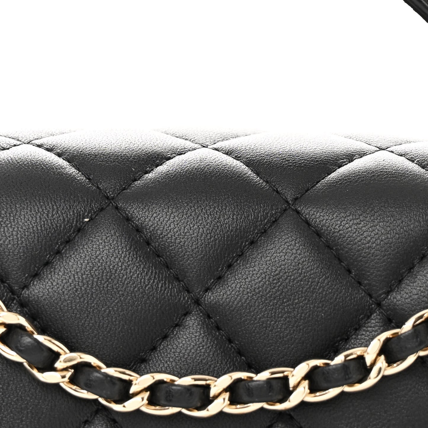 Lambskin Quilted Mini Top Handle Rectangular Flap Black