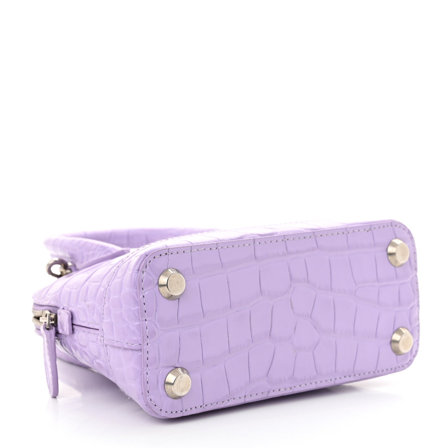 Shiny Calfskin Logo Crocodile Embossed XXS Ville Top Handle Bag Lilac White