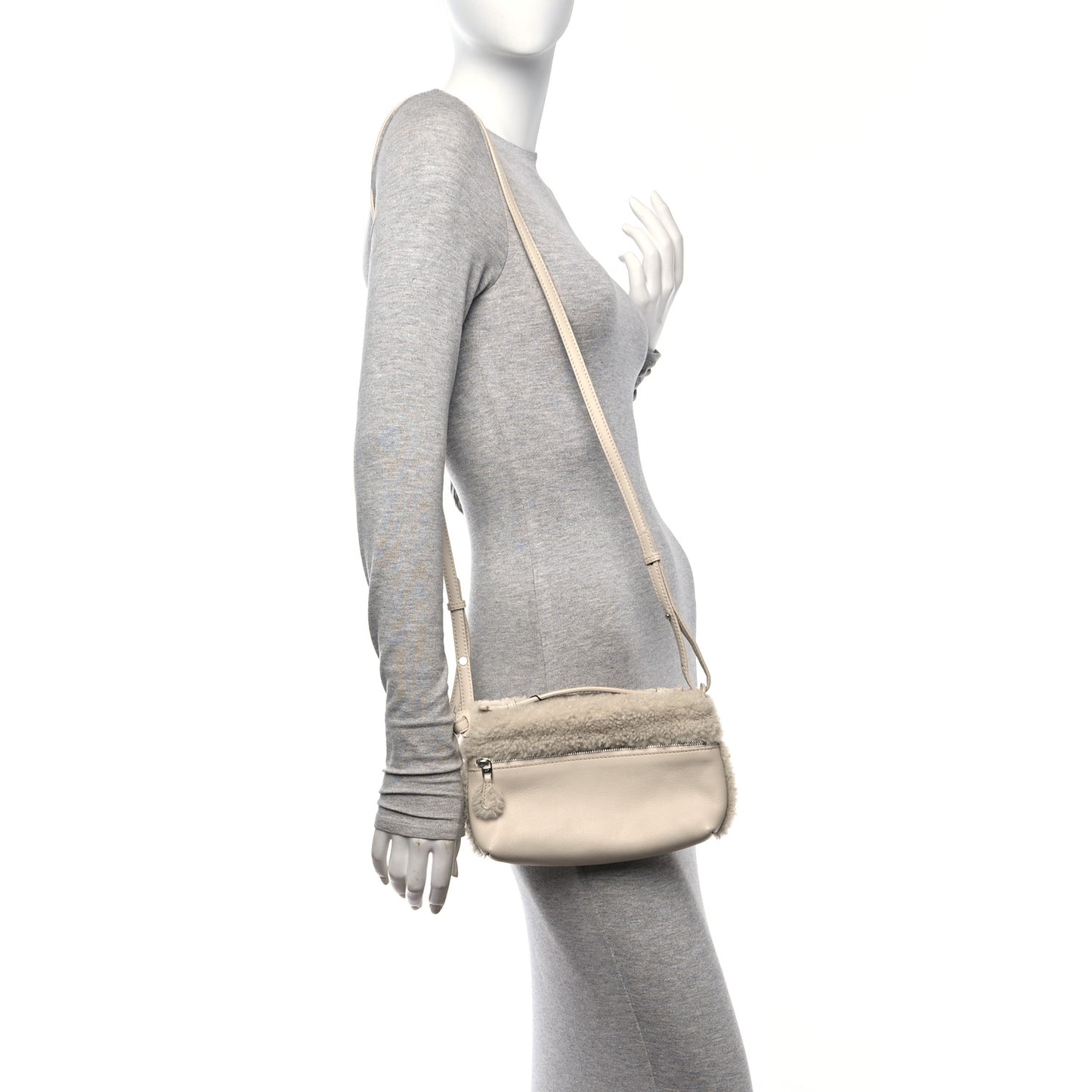 Lambskin Shearling Extra Pocket Shoulder Pouch Ivory