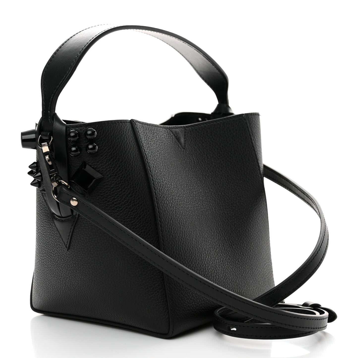 Calfskin Empire Spike Studded Mini Cabachic Bucket Bag Black
