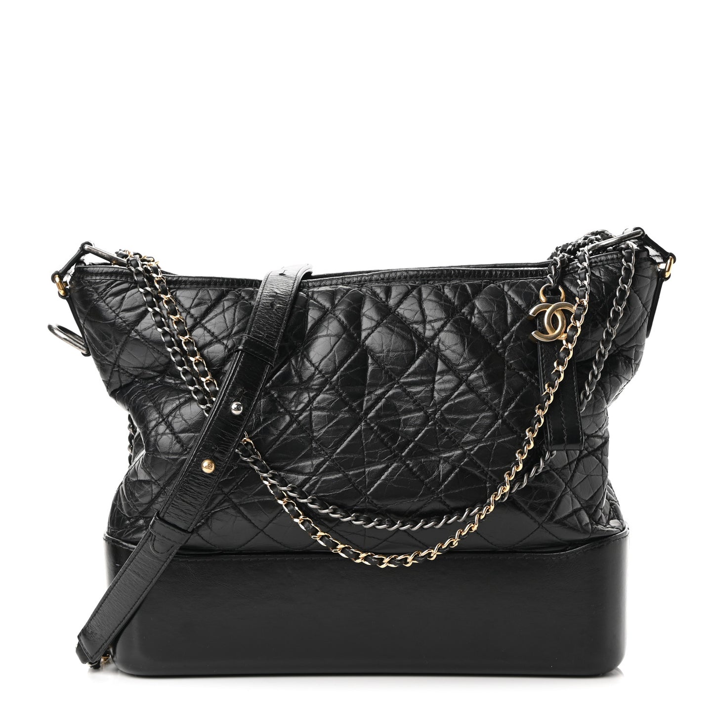 Aged Calfskin Quilted Large Gabrielle Hobo Black