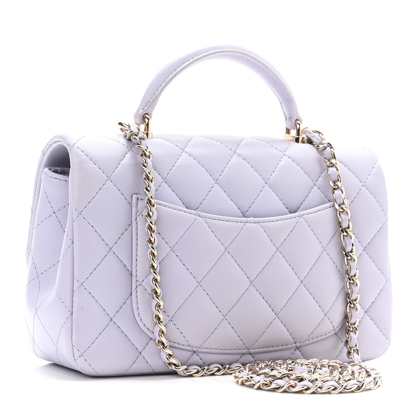 Lambskin Quilted Mini Top Handle Rectangular Flap Light Purple