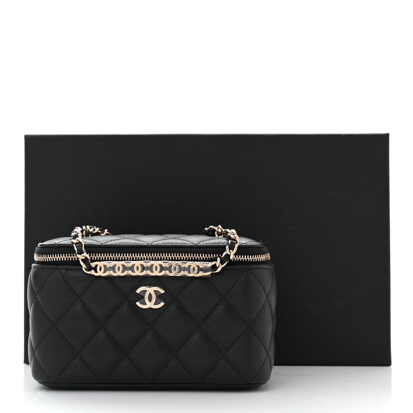 Caviar Quilted Small Tiny CC Vanity Case With Chain Black