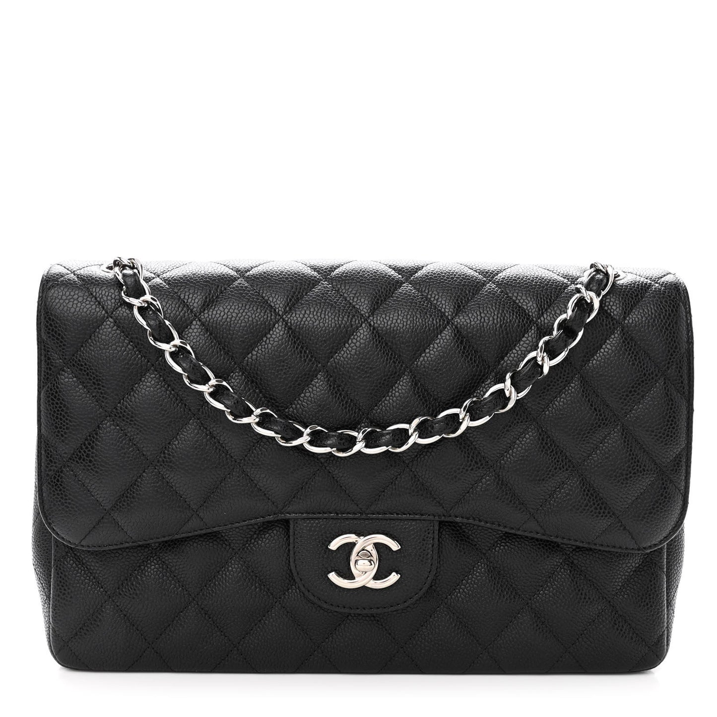 Caviar Quilted Jumbo Double Flap Black