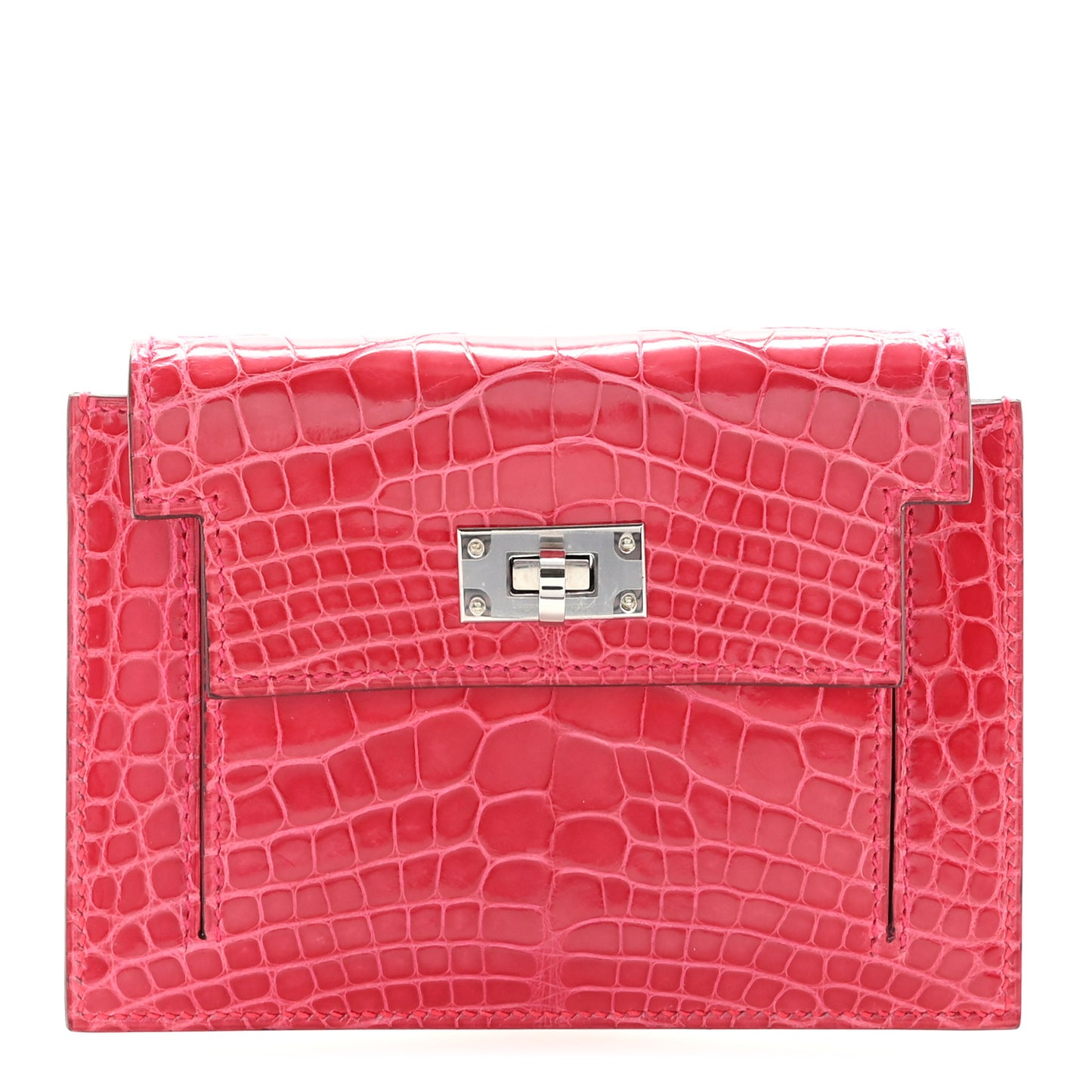 Shiny Alligator Kelly Pocket Compact Wallet Rose Extreme