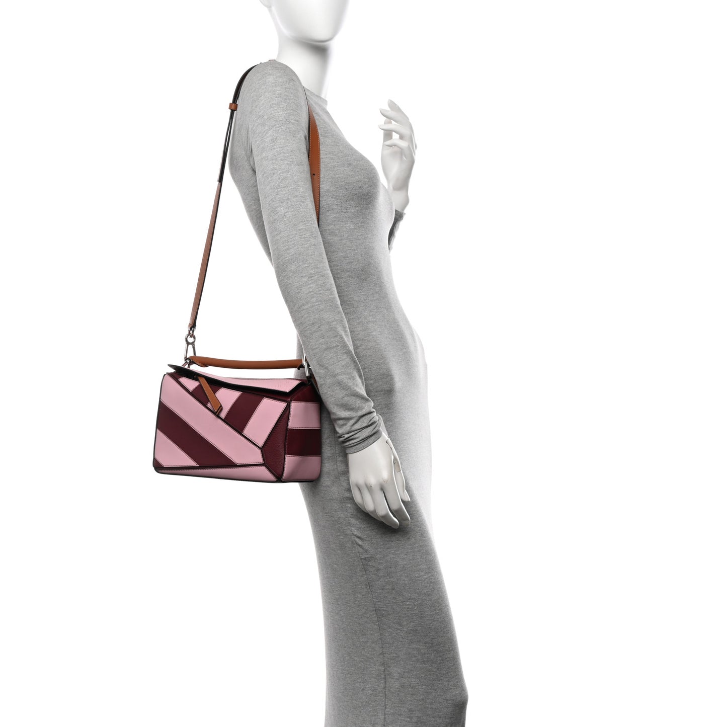 Calfskin Rugby Small Puzzle Bag Wine Pastel Pink