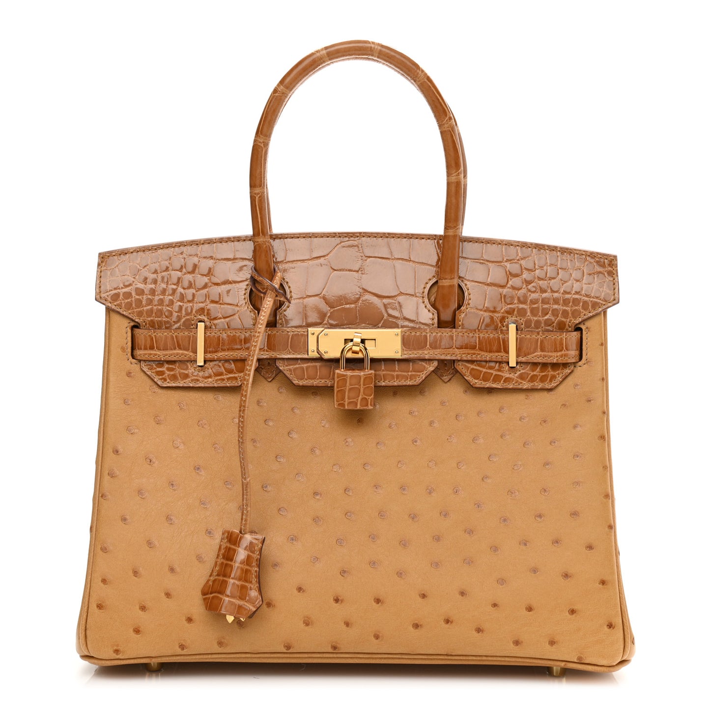 Ostrich Shiny Alligator Birkin Touch 30 Saffron