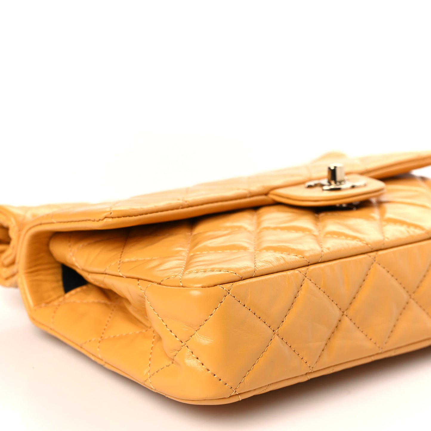 Crumpled Calfskin Quilted Clutch Yellow