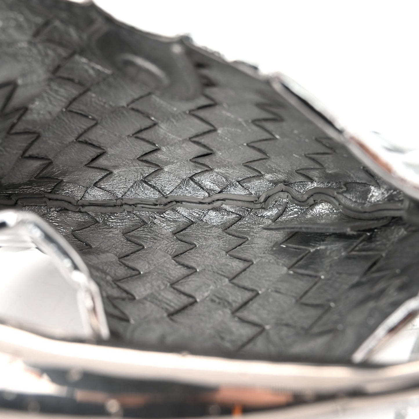 Mirror Laminated Nappa Intrecciato Mini Sardine Bag Silver