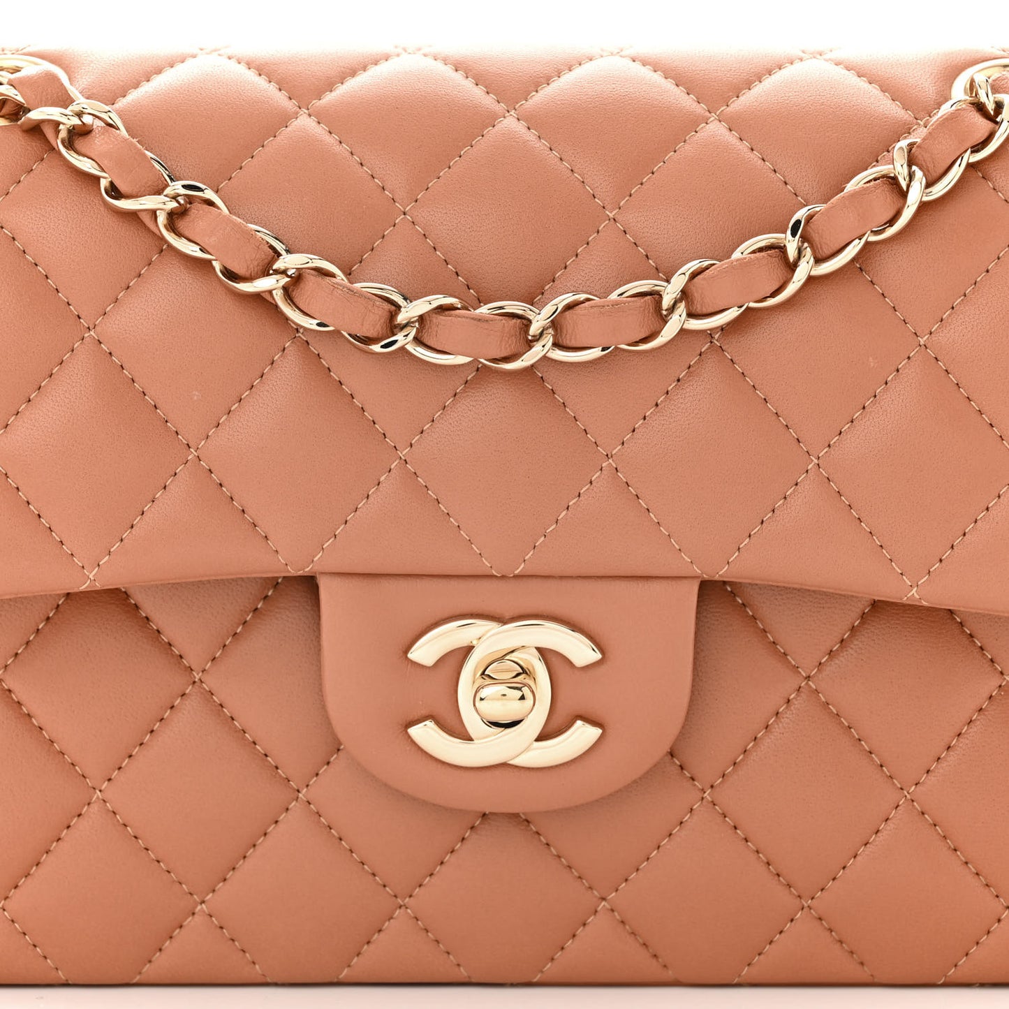 Lambskin Quilted Small Double Flap Brown