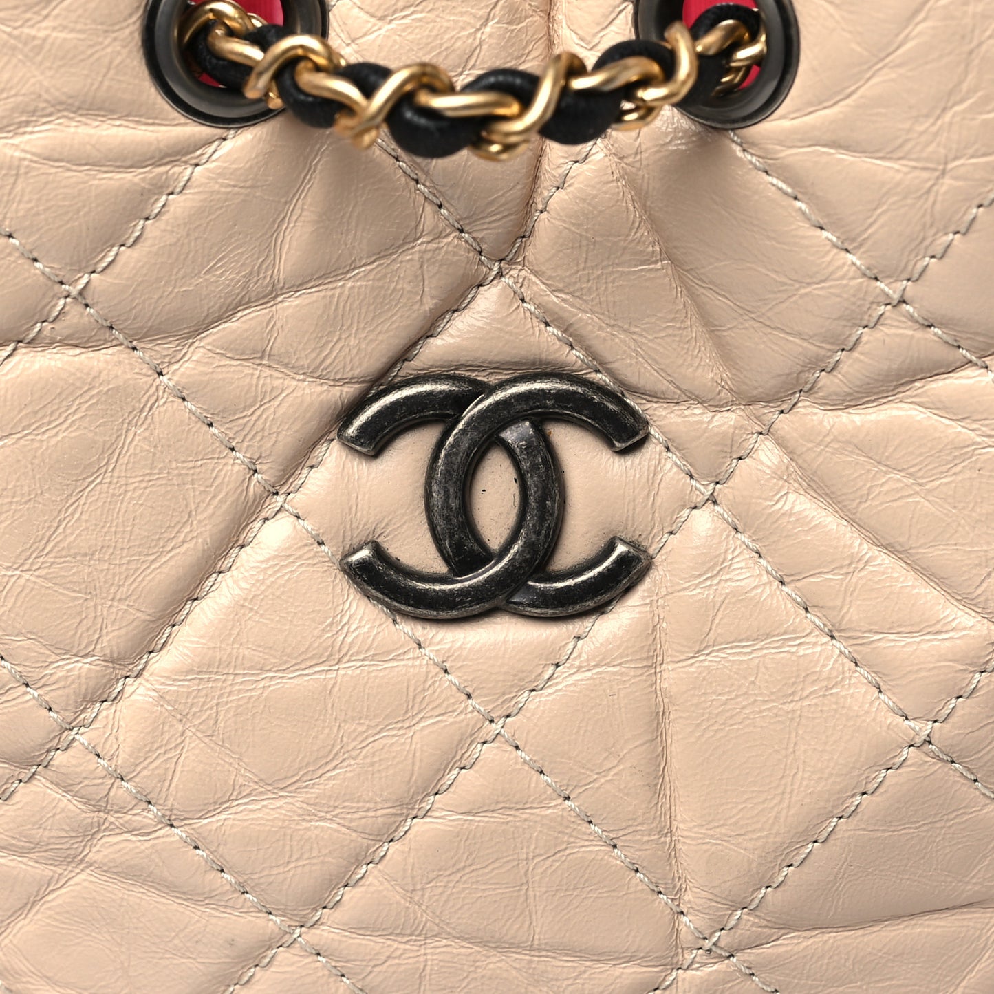 Aged Calfskin Quilted Small Gabrielle Backpack Beige Black