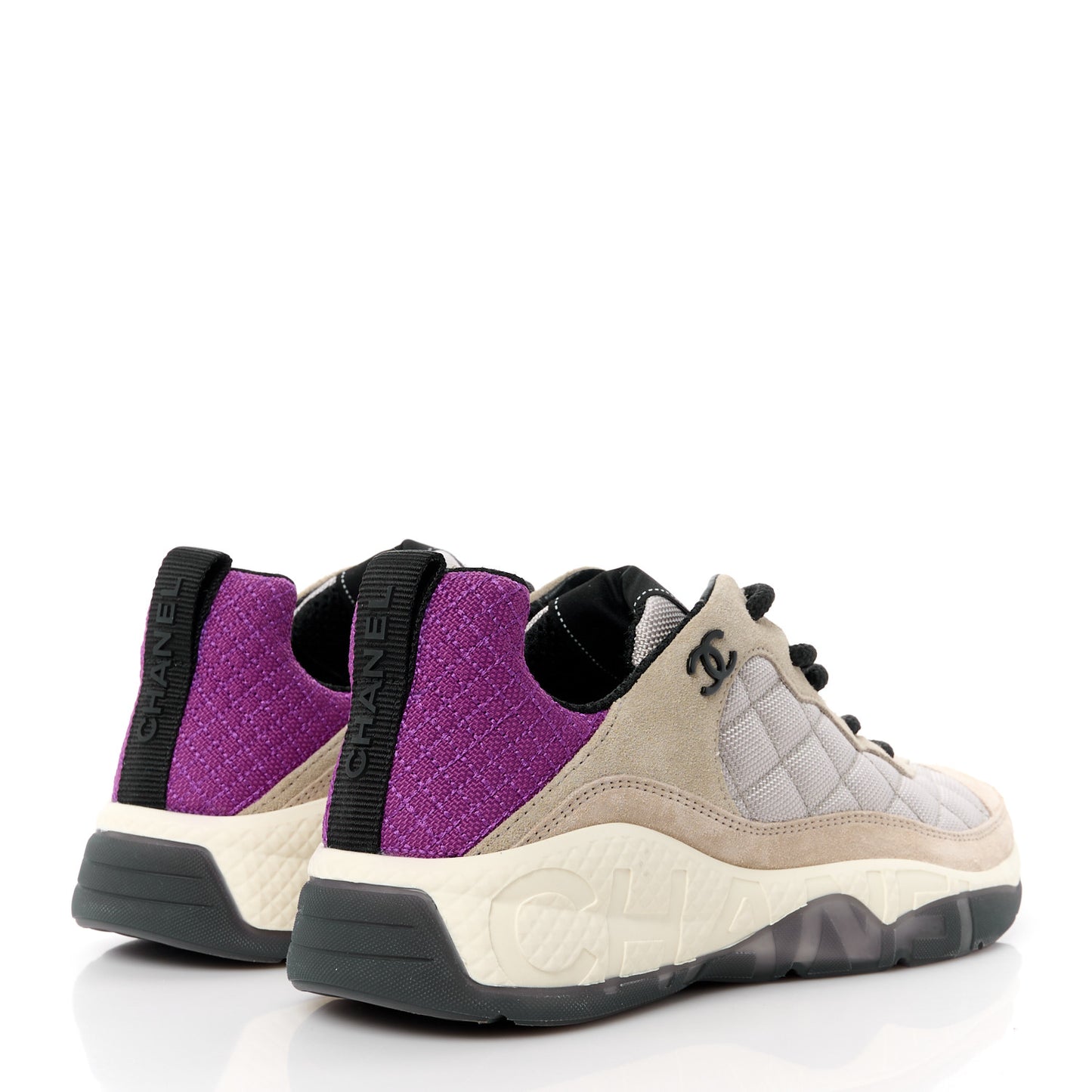 Mesh Suede Calfskin CC Sneakers 40 Light Beige Purple Beige