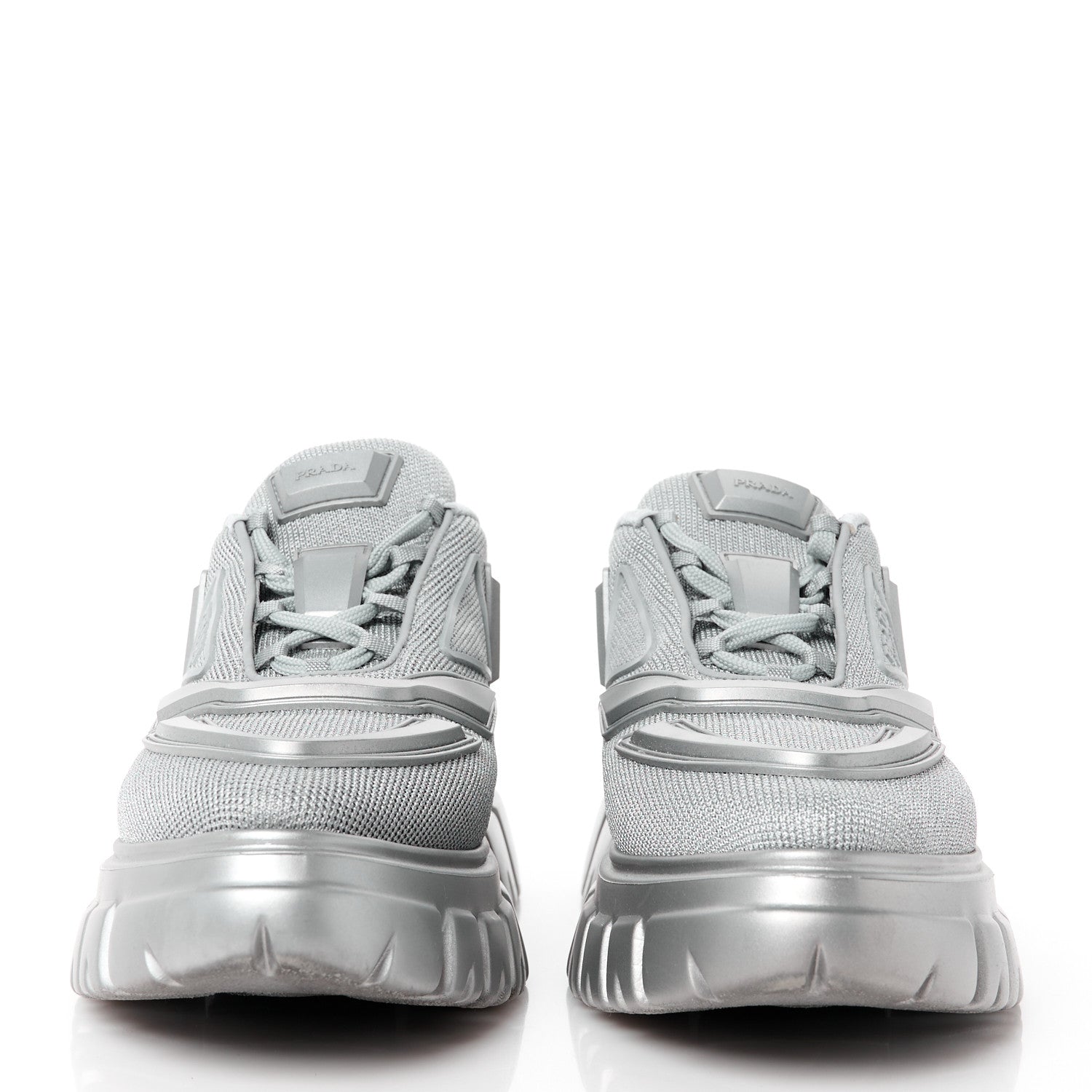 Prada Rubber Technical Knit Fabric Triangle Logo Evolution 55mm Sneakers 39 Argento 2 of 10