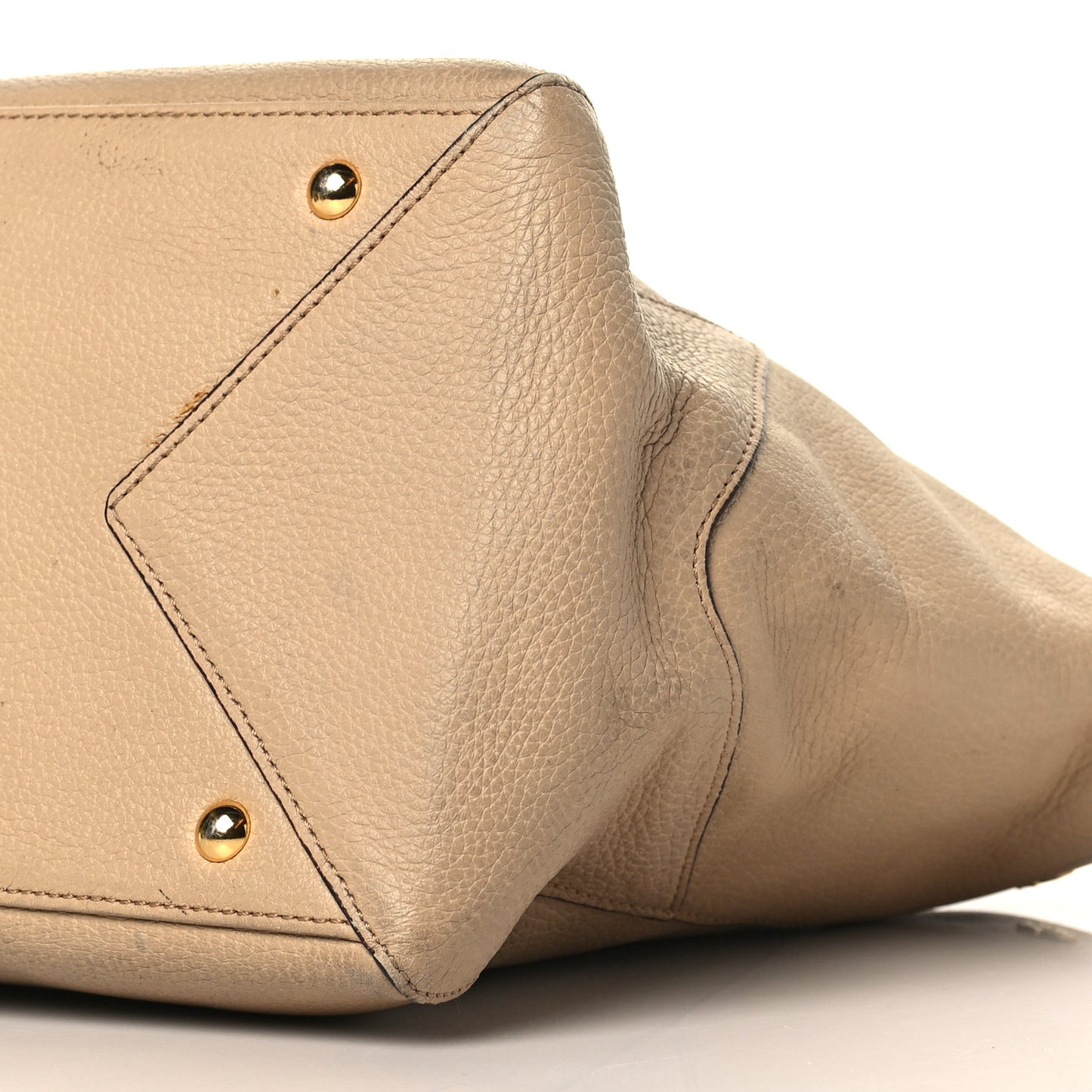 Grained Calfskin Studded Satchel Beige