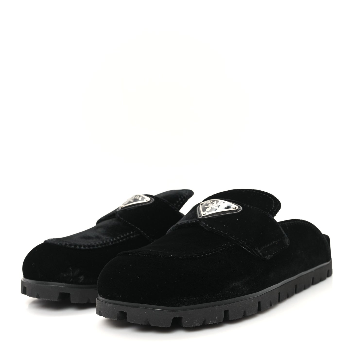 Velluto Metal Triangle Logo 20mm Flat Mules 35 Black