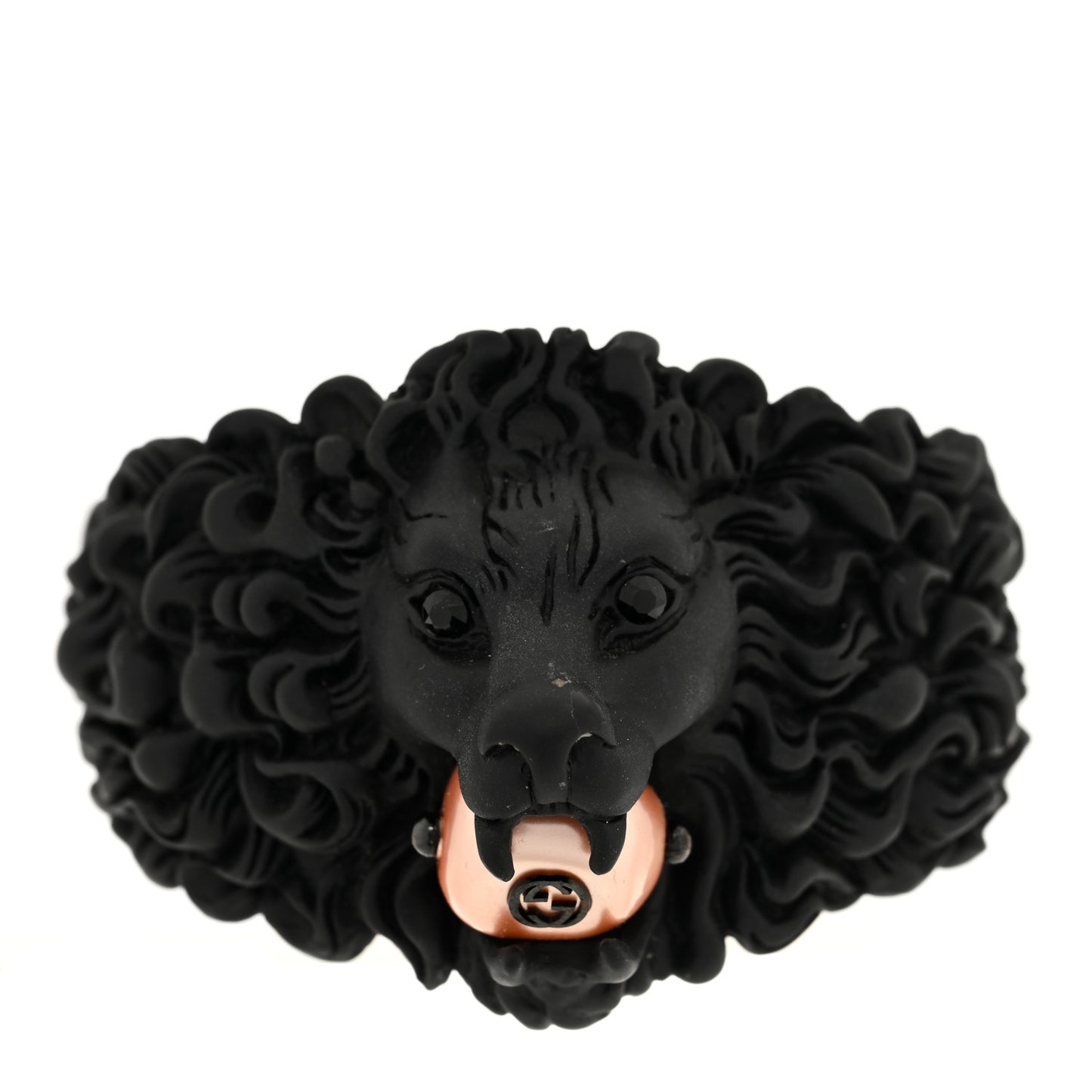 Metal Pearl Lion Head Cuff Bracelet Black