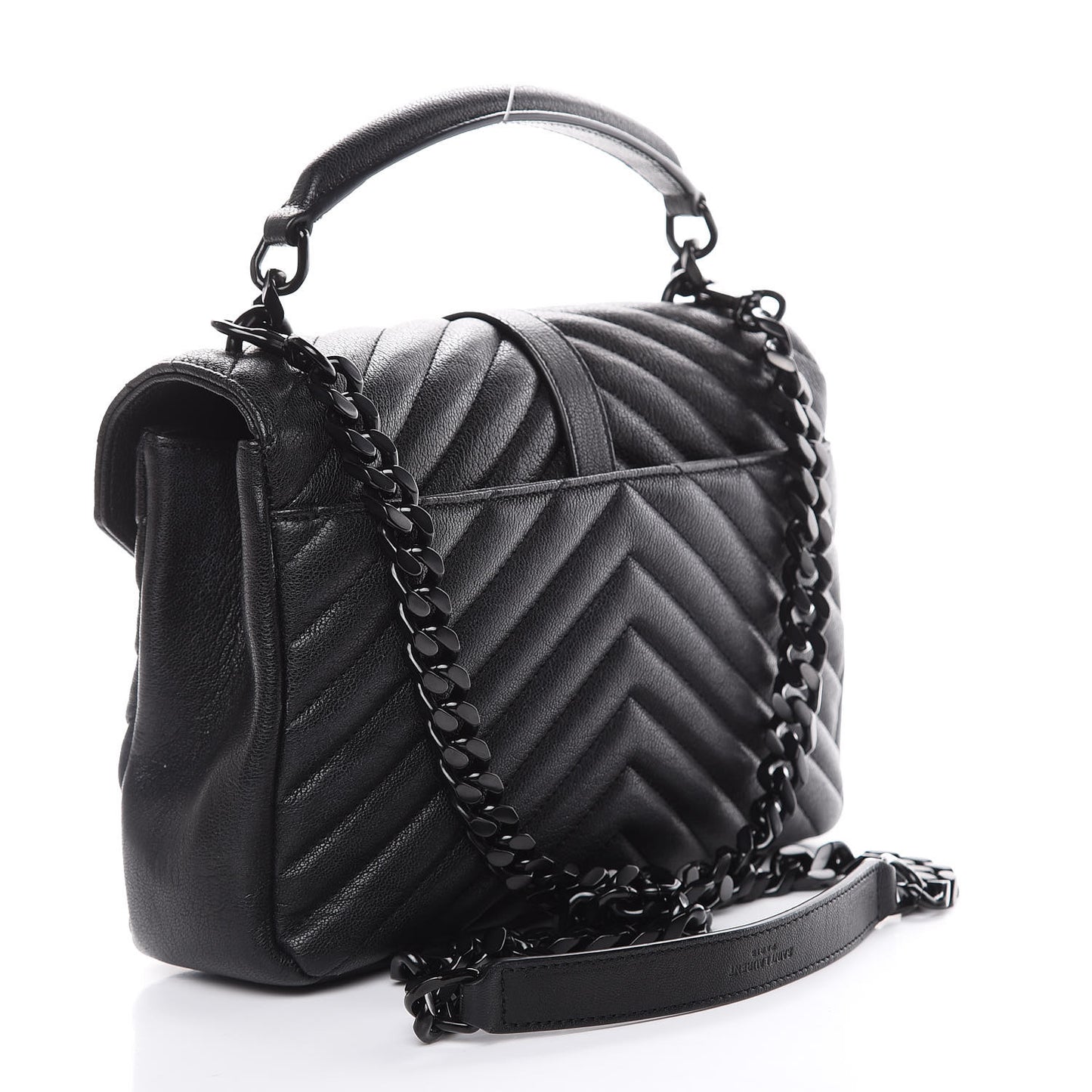 Sheepskin Matelasse Chevron Monogram Monochrome Medium College Bag Black