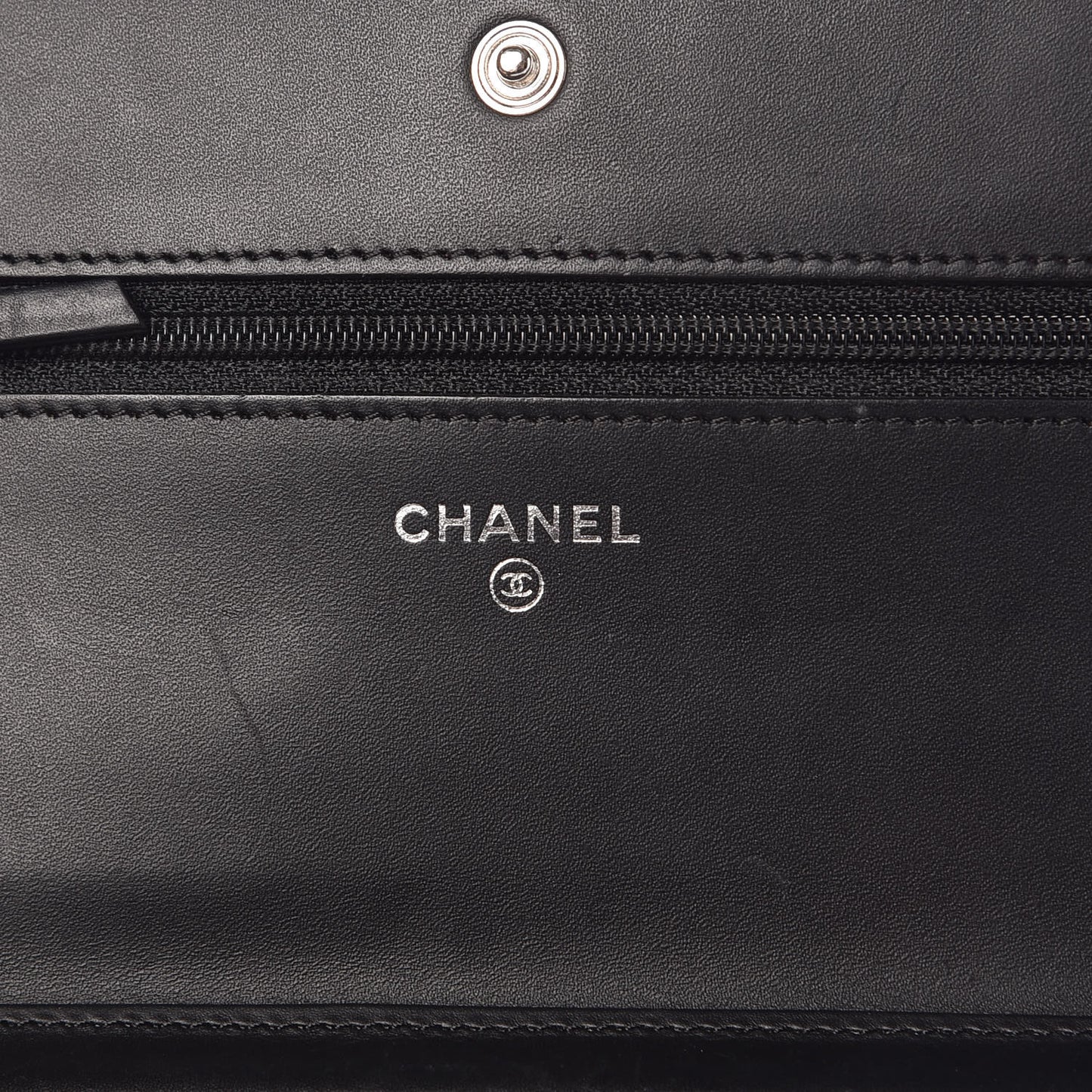 Calfskin Quilted Cambon Wallet On Chain WOC Black