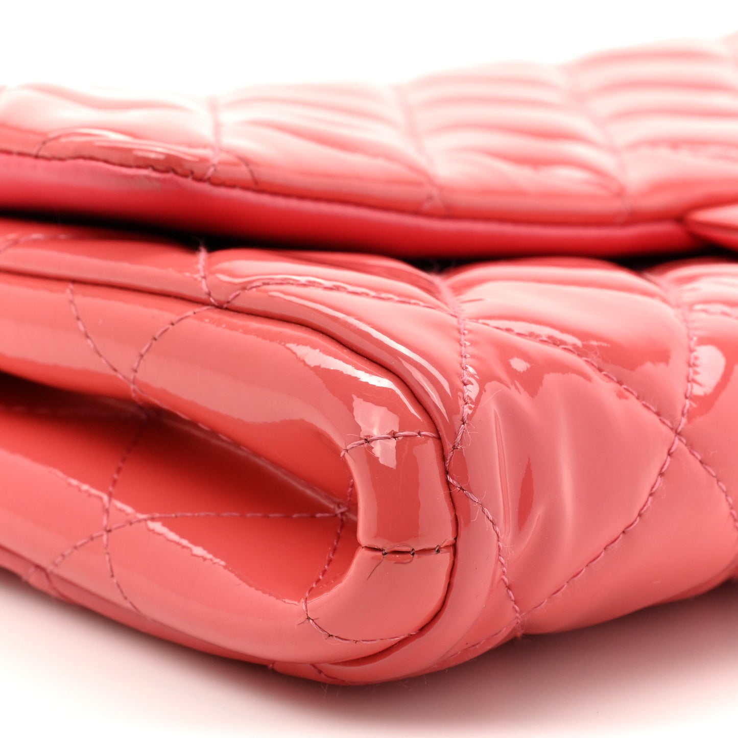 Patent Quilted Clutch with Chain Flap Fuchsia