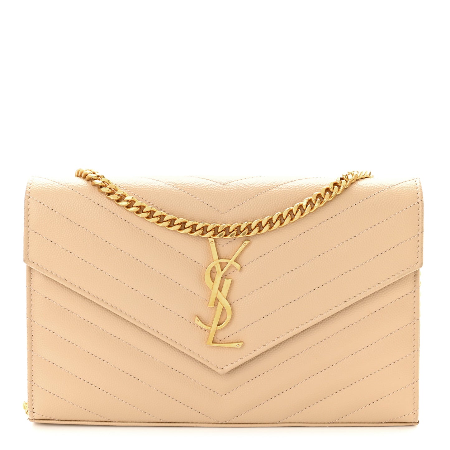 Grain De Poudre Matelasse Chevron Monogram Chain Wallet Light Beige