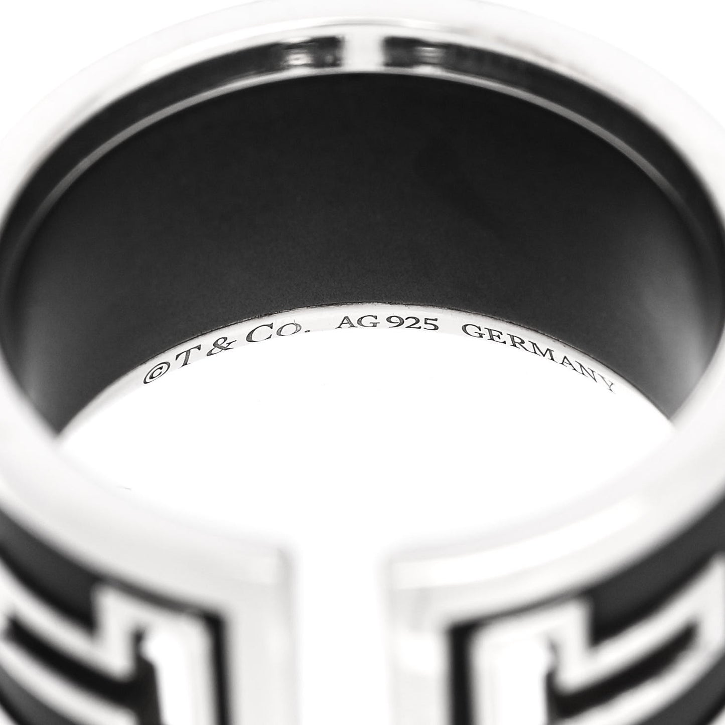 Sterling Silver Black Ceramic T Cutout Ring 53 6.25