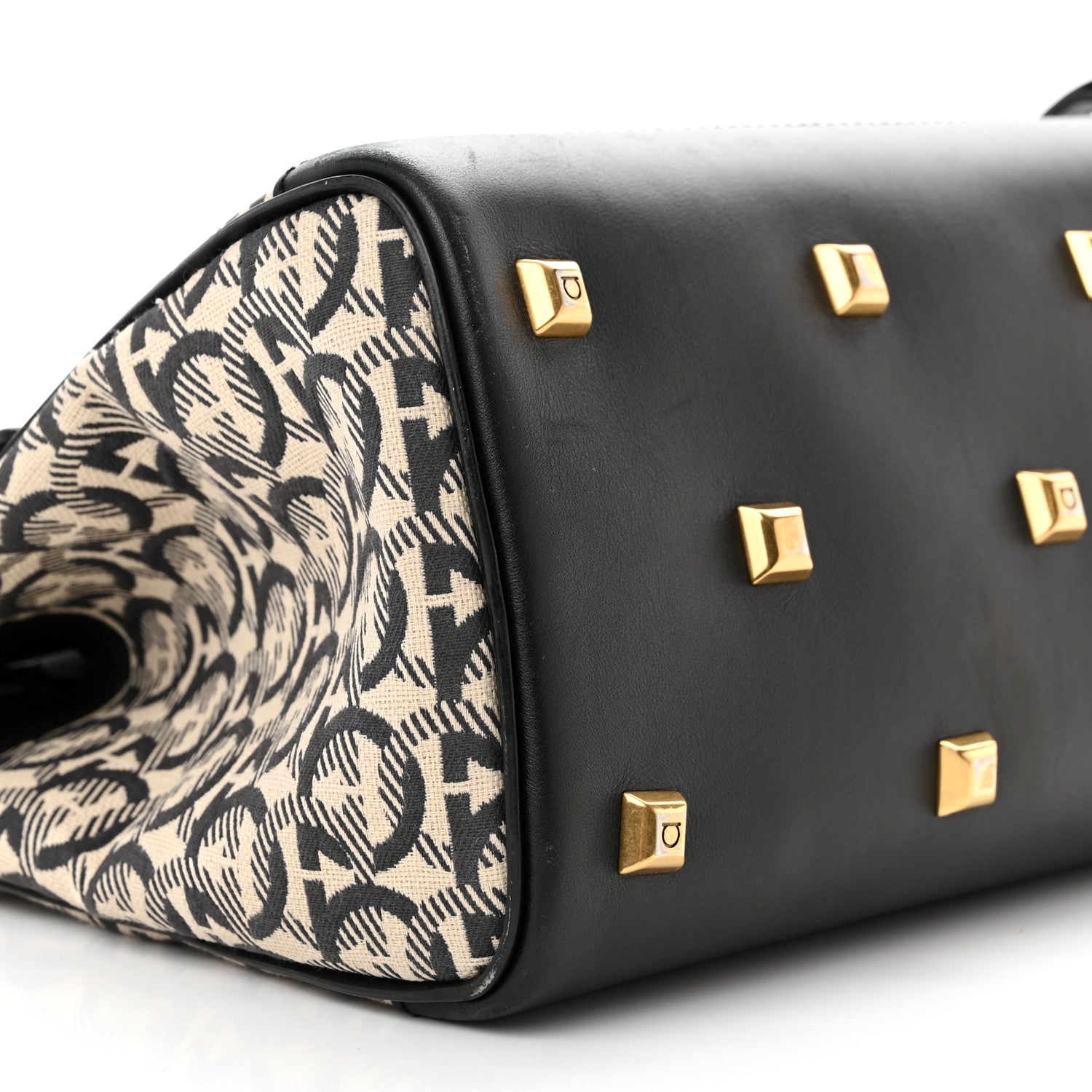 Salvatore Ferragamo Canvas Calfskin Gancini The Studio Bag Black Beige 10 of 18
