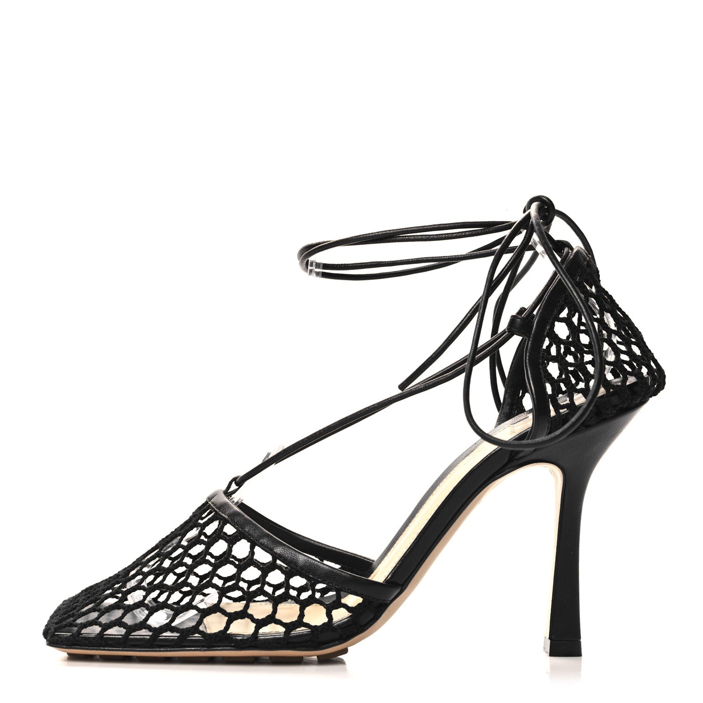 Mesh Nappa Stretch Ankle Tie 90mm Sandals 39 Black