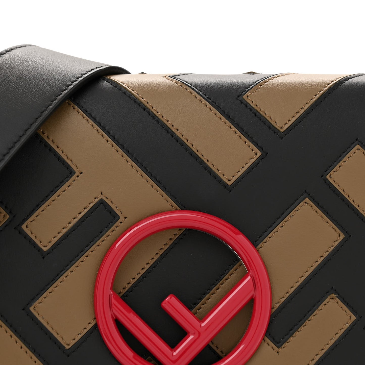 Vitello Century F is Fendi FF Diagonal Inlay Kan I Shoulder Bag Fango Black Fragola