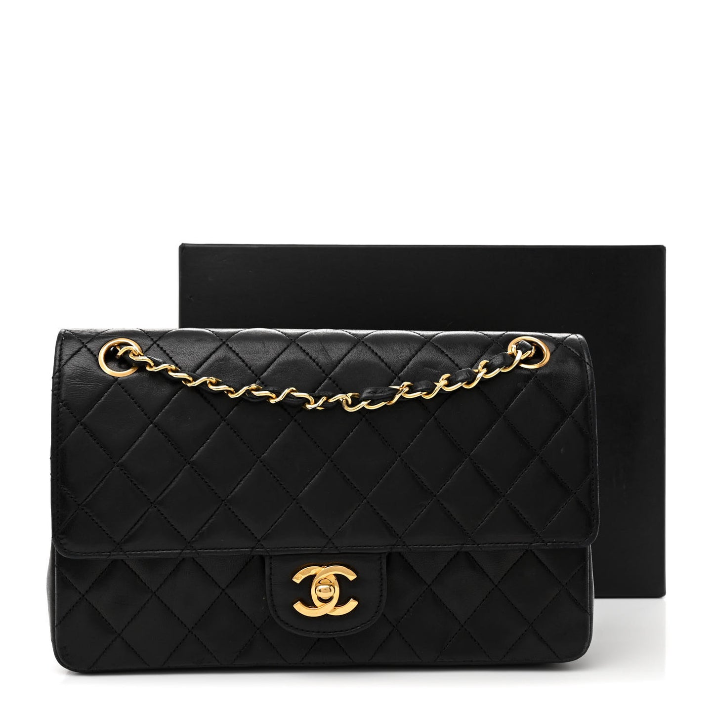 Lambskin Quilted Medium Double Flap Black