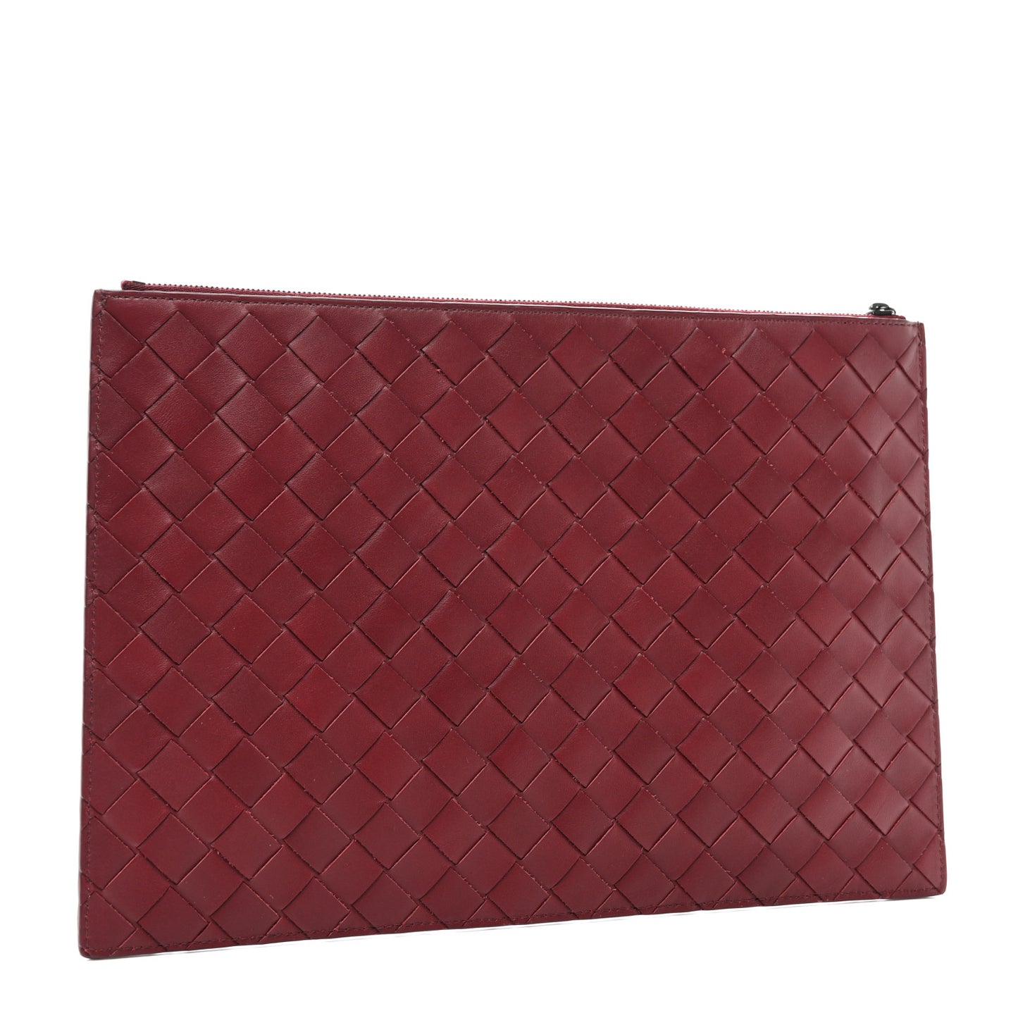 Nappa Intrecciato Wristlet Zip Pouch Bordeaux