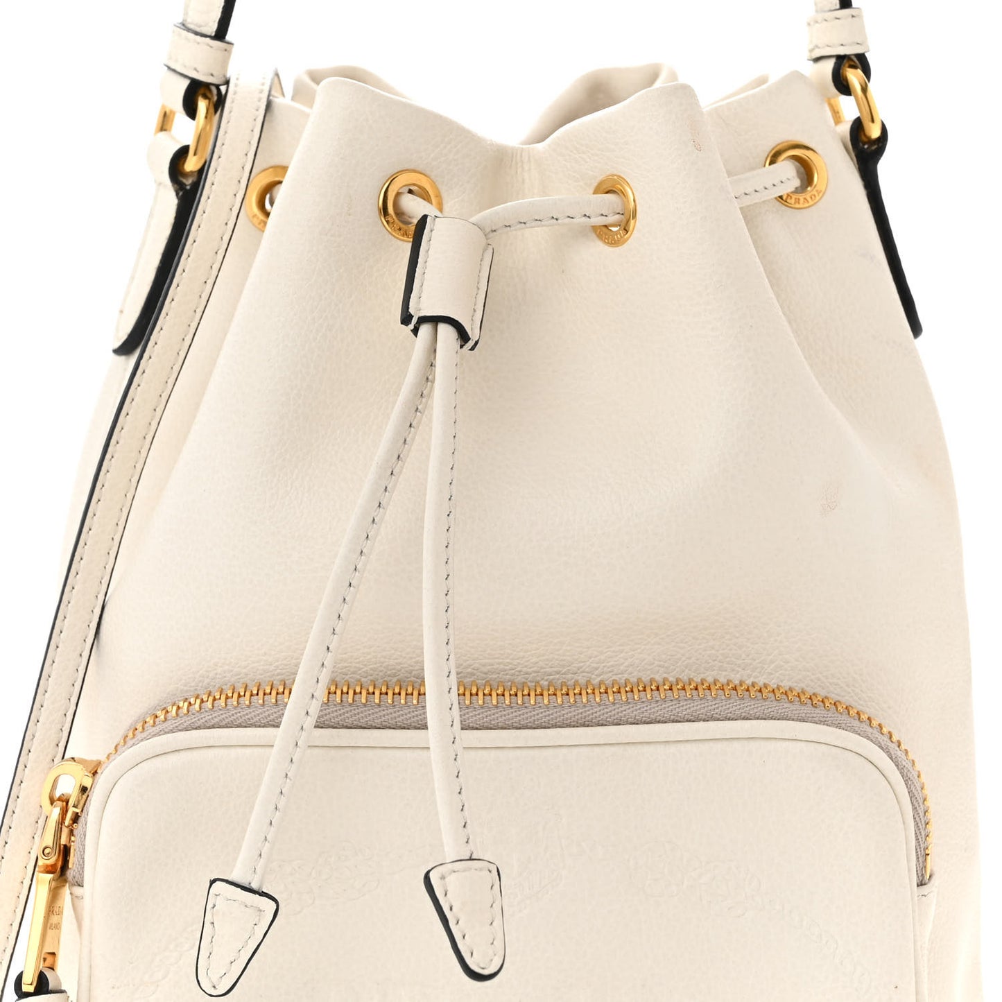 Glace Calfskin Logo Mini Bucket Crossbody Bag White
