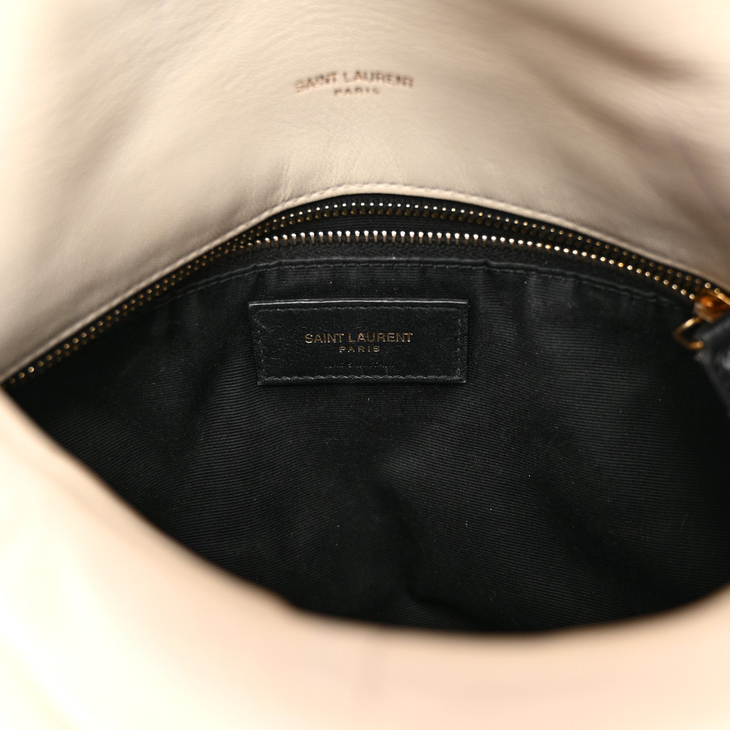 SAINT LAURENT Lambskin Quilted Small Loulou Puffer Monogram Chain Satchel Crema Soft