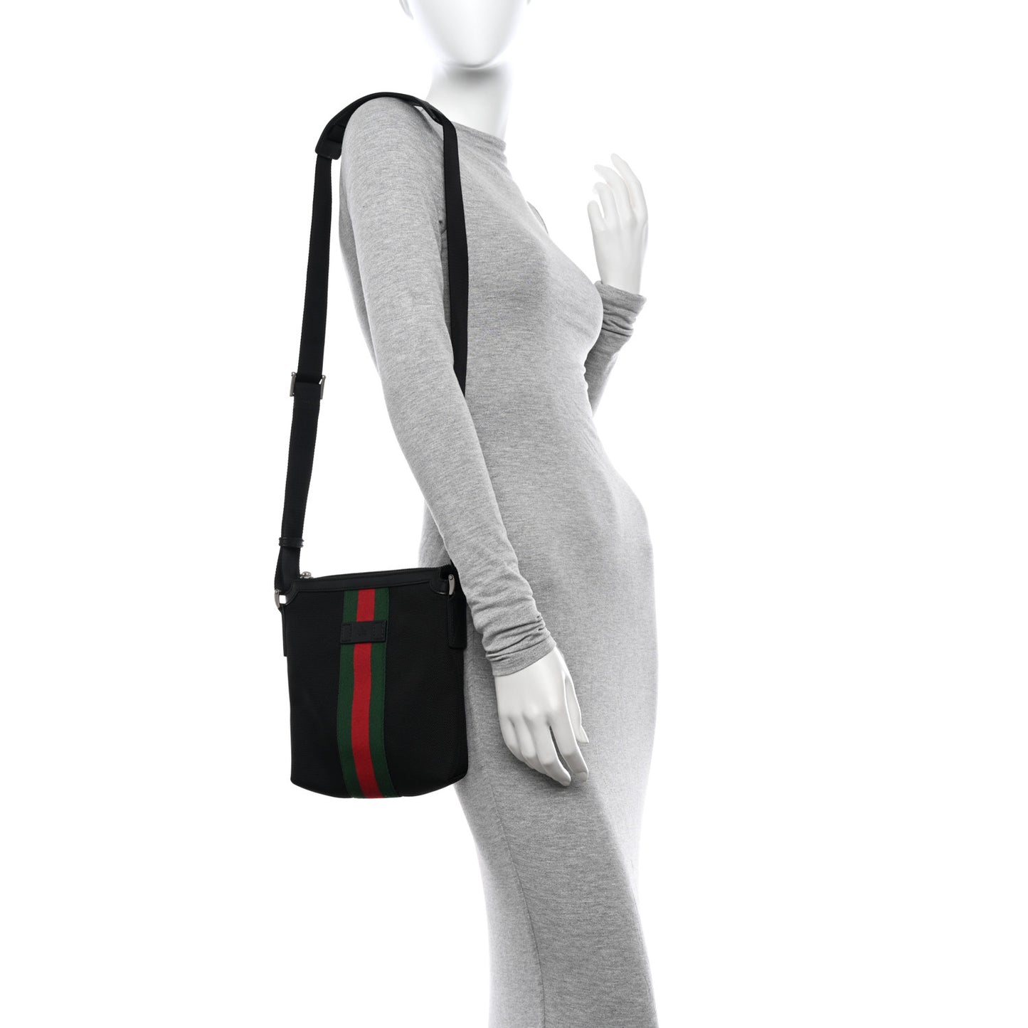 Techno Canvas Selleria Calfskin Web Small Flat Messenger Bag Black