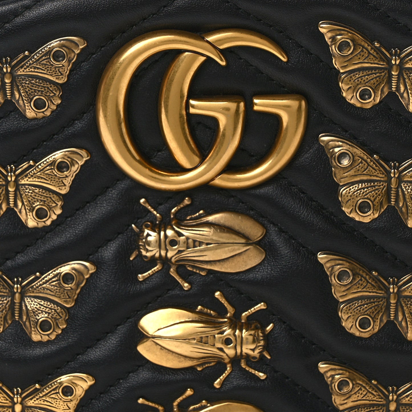 Calfskin Matelasse Animal Studs GG Marmont Belt Bag 85 34 Black