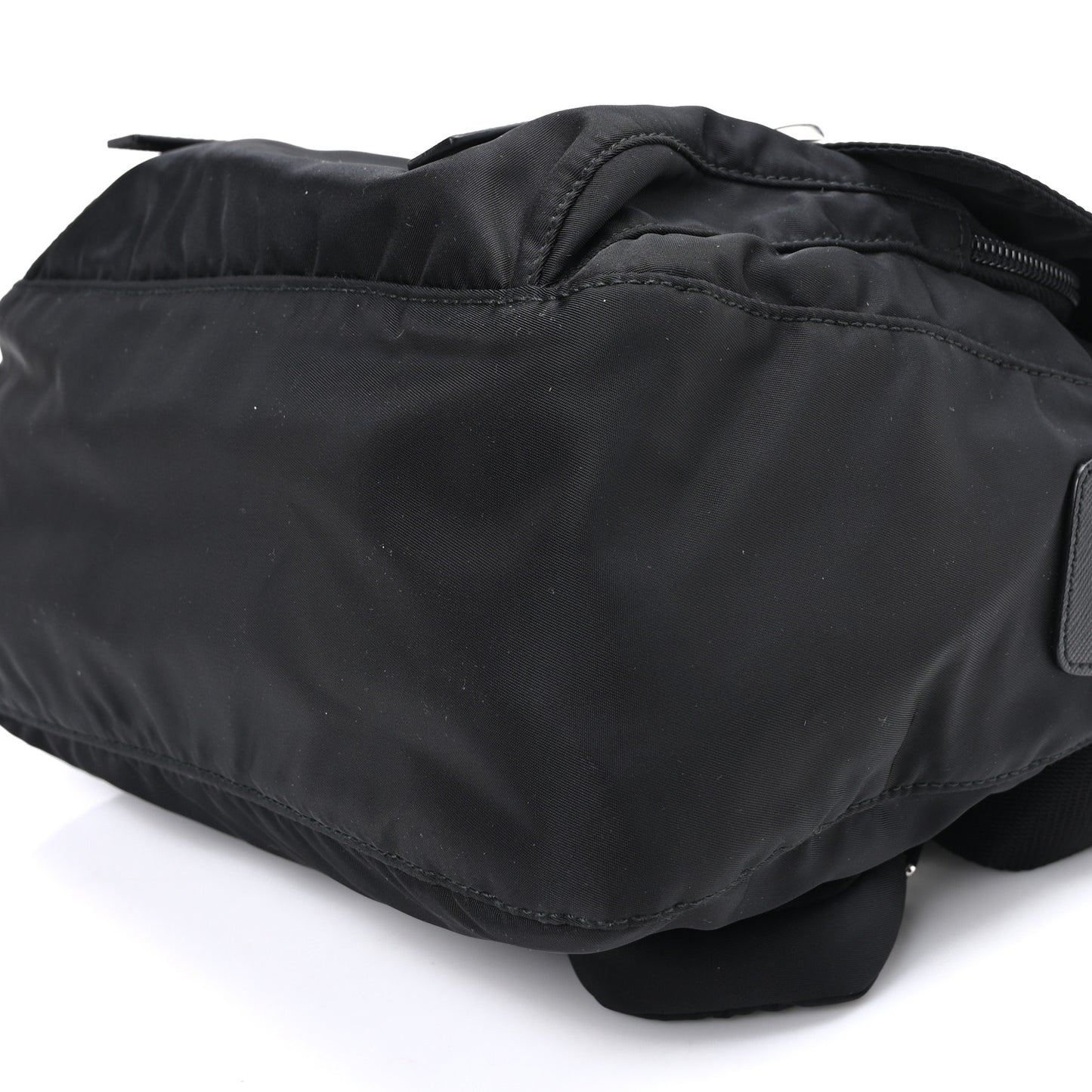 Re-Nylon Vela Saffiano Pocket Double Buckle Messenger Shoulder Bag Black