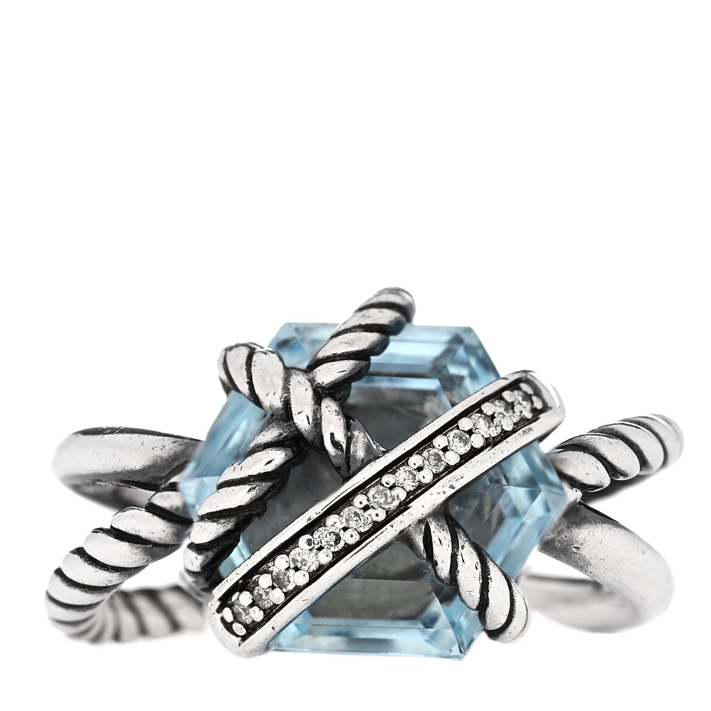 Sterling Silver Diamond Blue Topaz 10mm Cable Wrap Ring 47 4.25