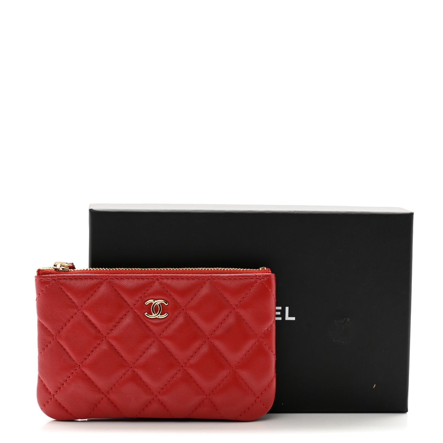Lambskin Quilted Small Cosmetic Case Red