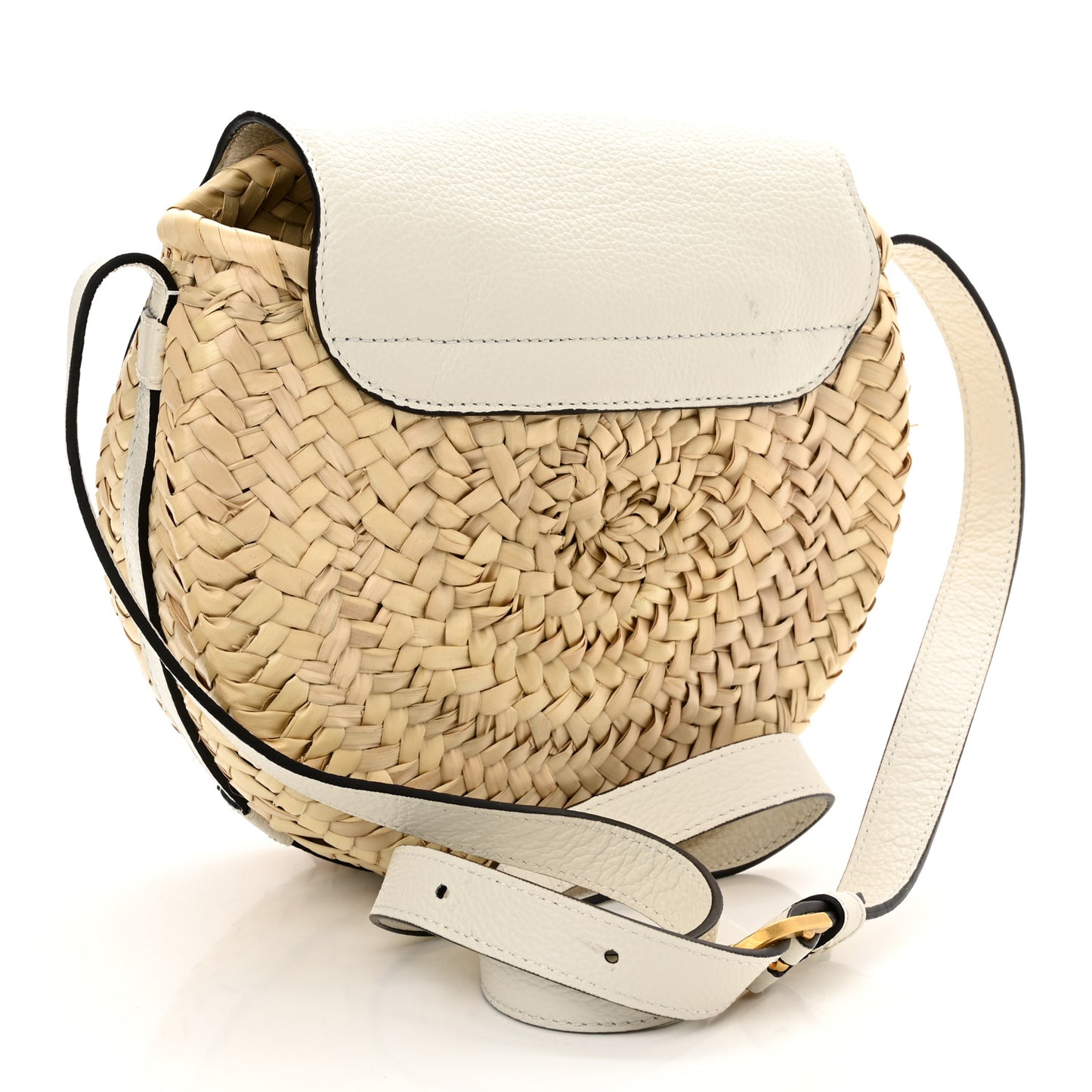 Raffia Small Grain Calfskin Small Marcie Basket Crossbody White