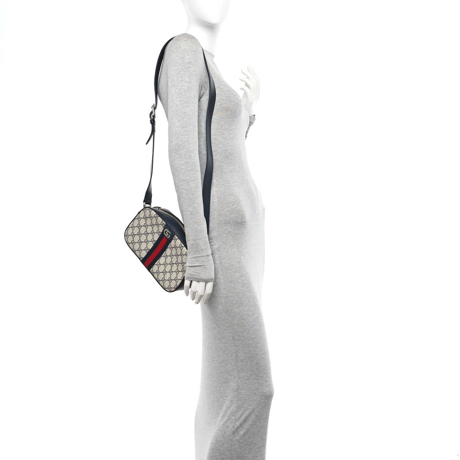 Gucci GG Supreme Monogram Textured Dollar Calfskin Web Small Ophidia Camera Bag Beige Blue 2 of 10