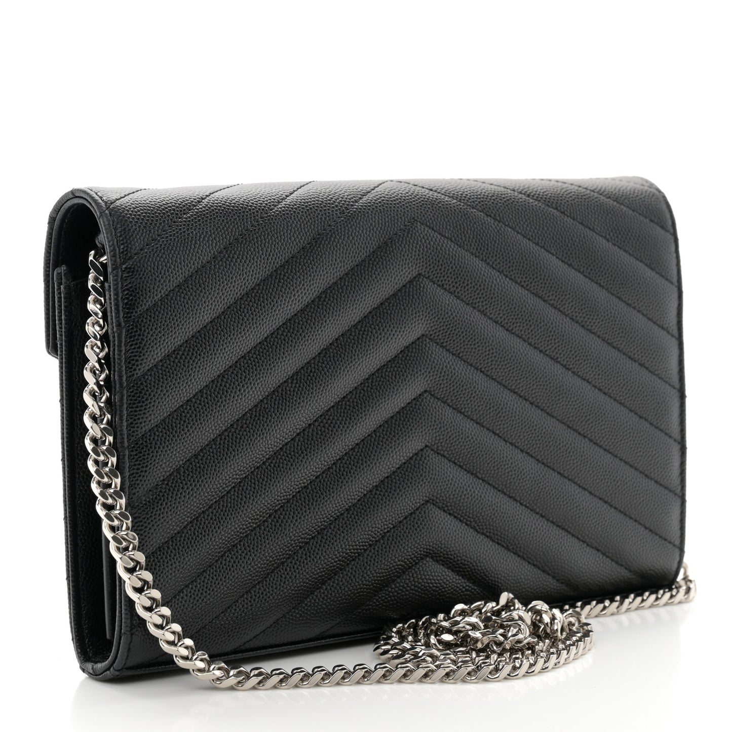 Grain De Poudre Matelasse Chevron Monogram Chain Wallet Black