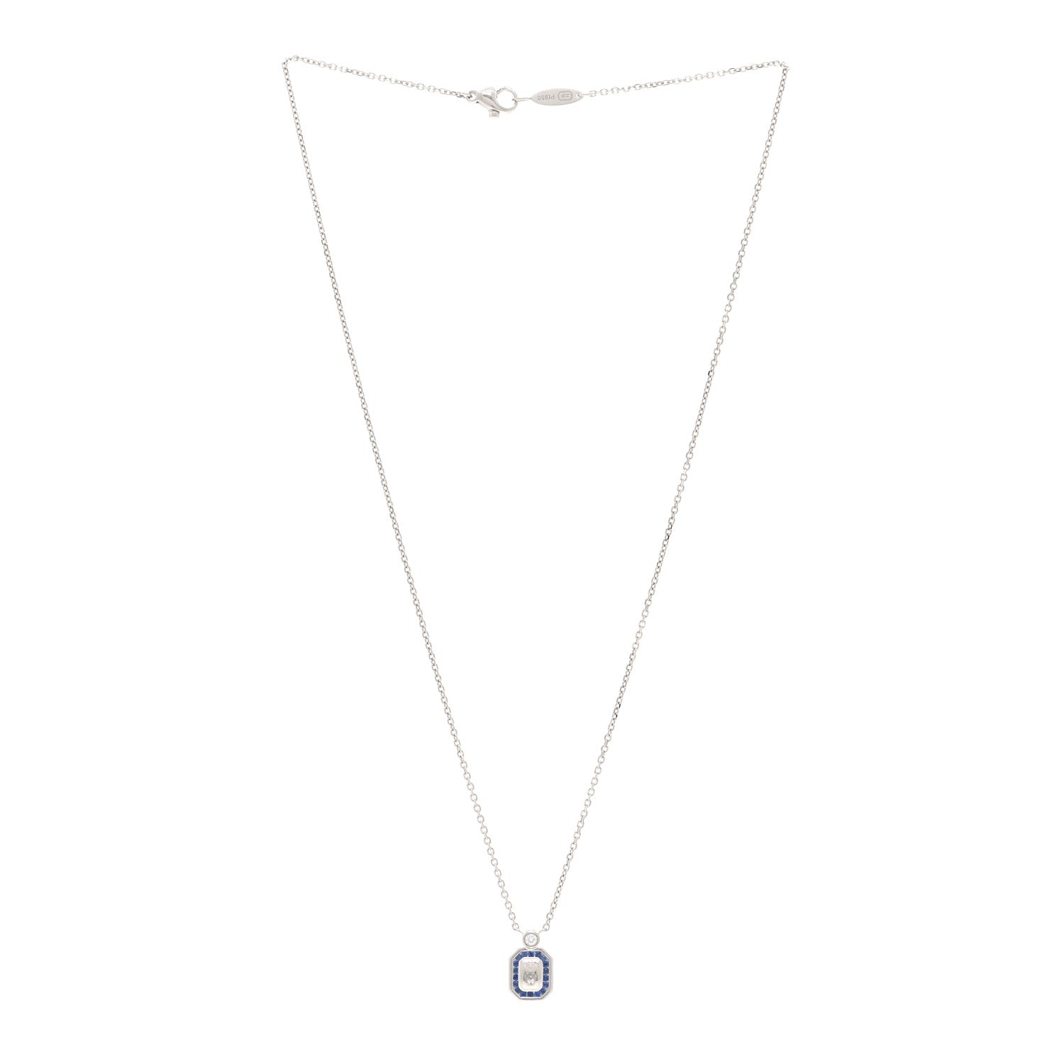 Harry Winston Platinum Diamond Blue Sapphire HW Logo Pendant Necklace 3 of 5