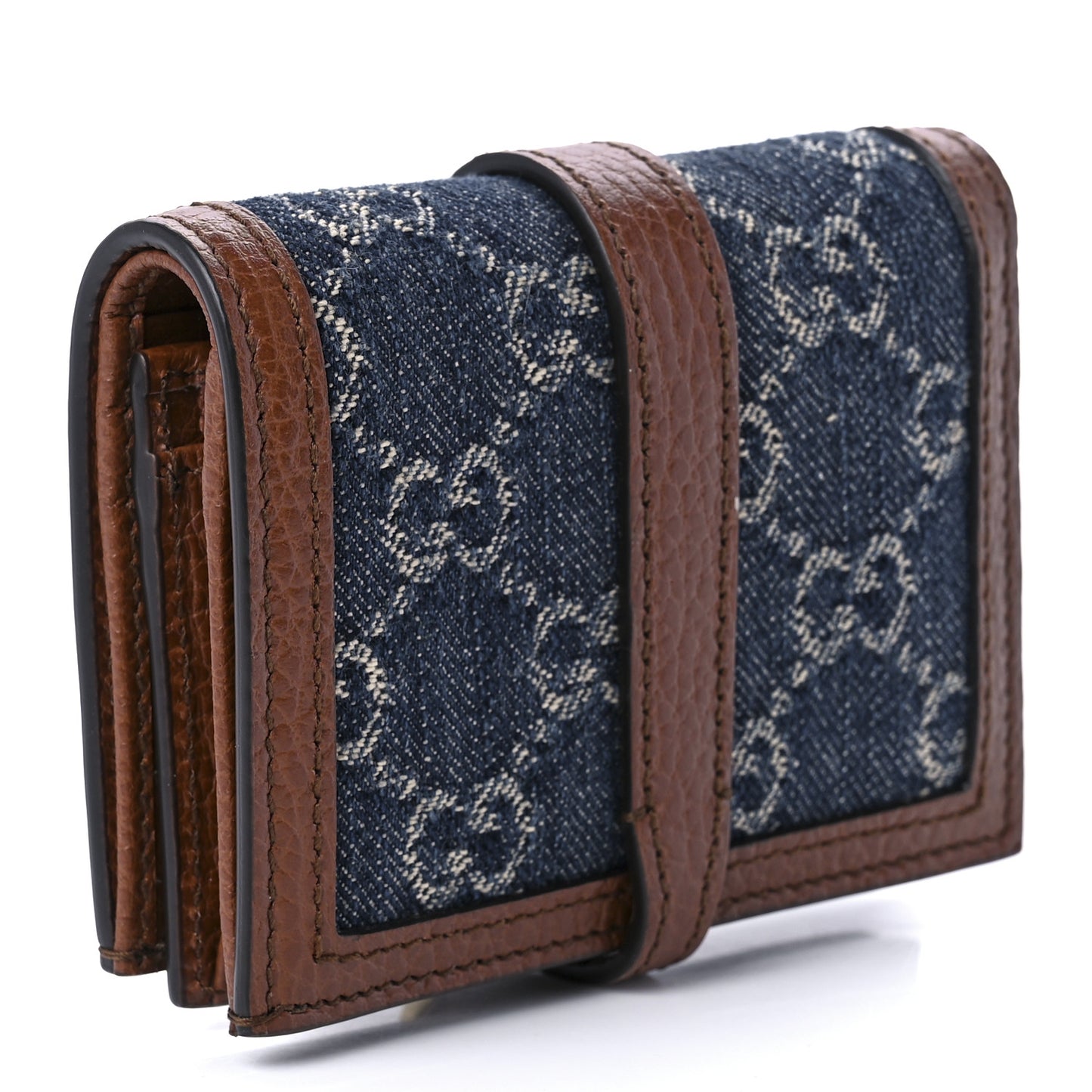 New Denim GG Monogram Jackie 1961 Card Case Blue Tea Cuir